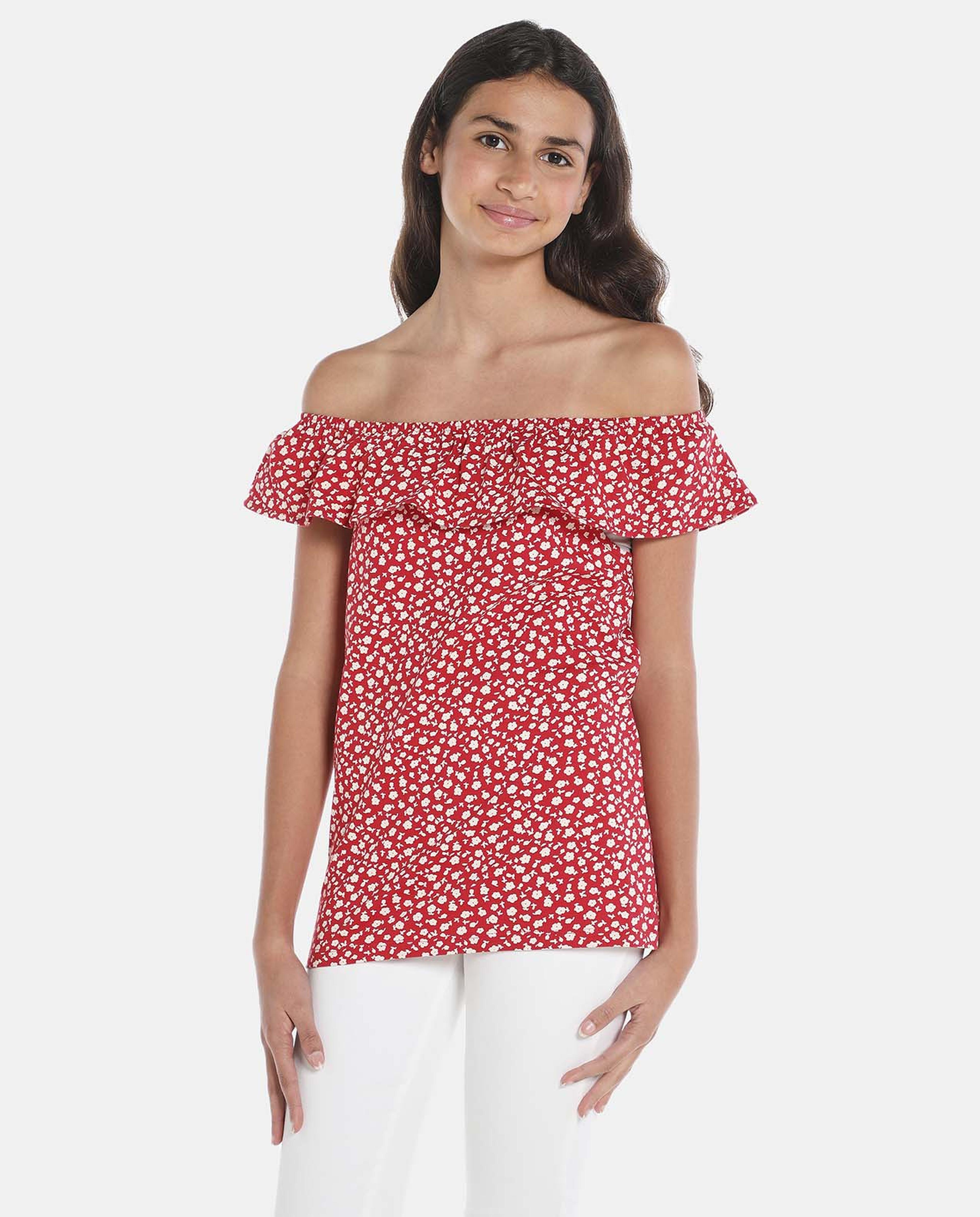 R&B Red All Over Printed Fashion Top