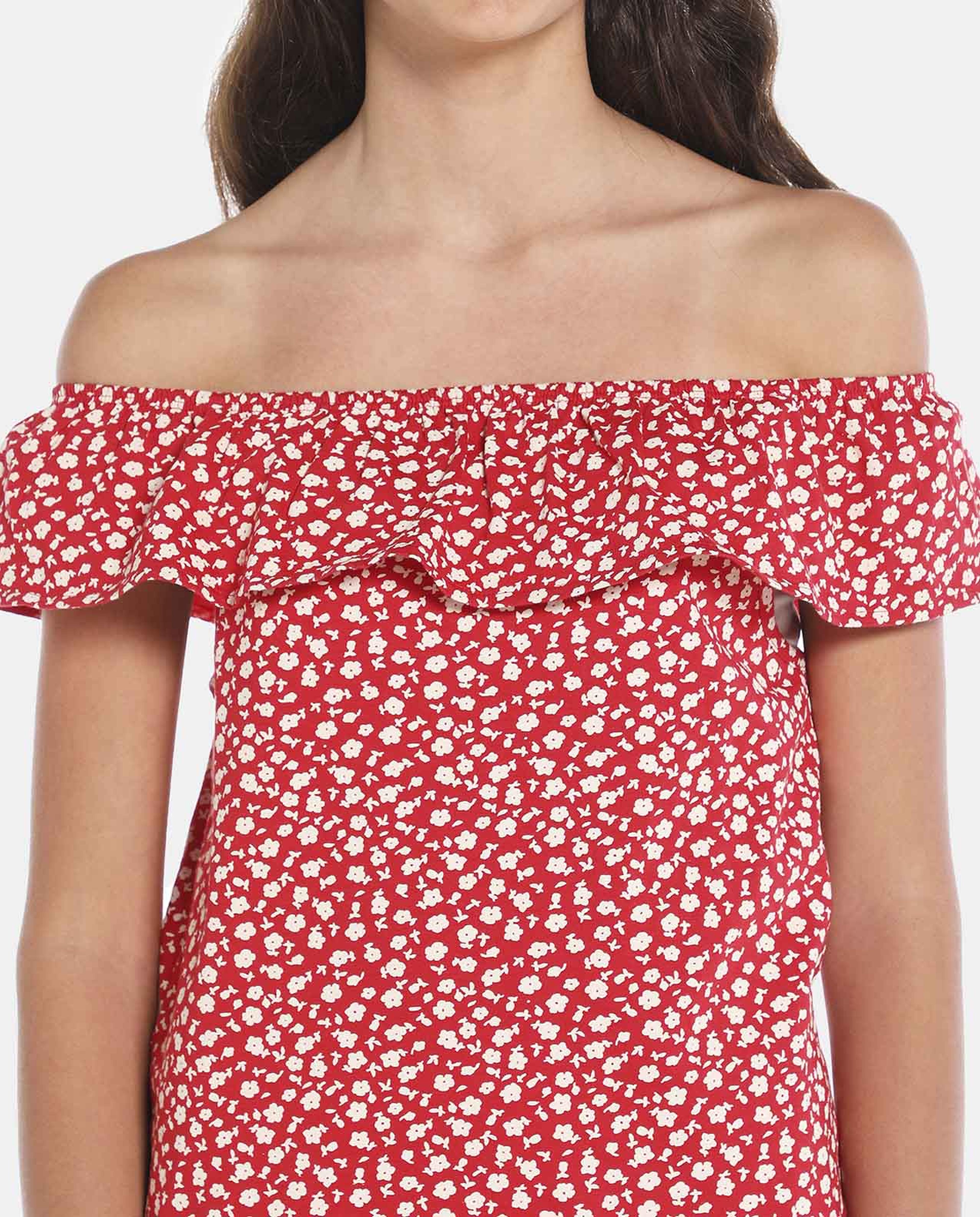 R&B Red All Over Printed Fashion Top
