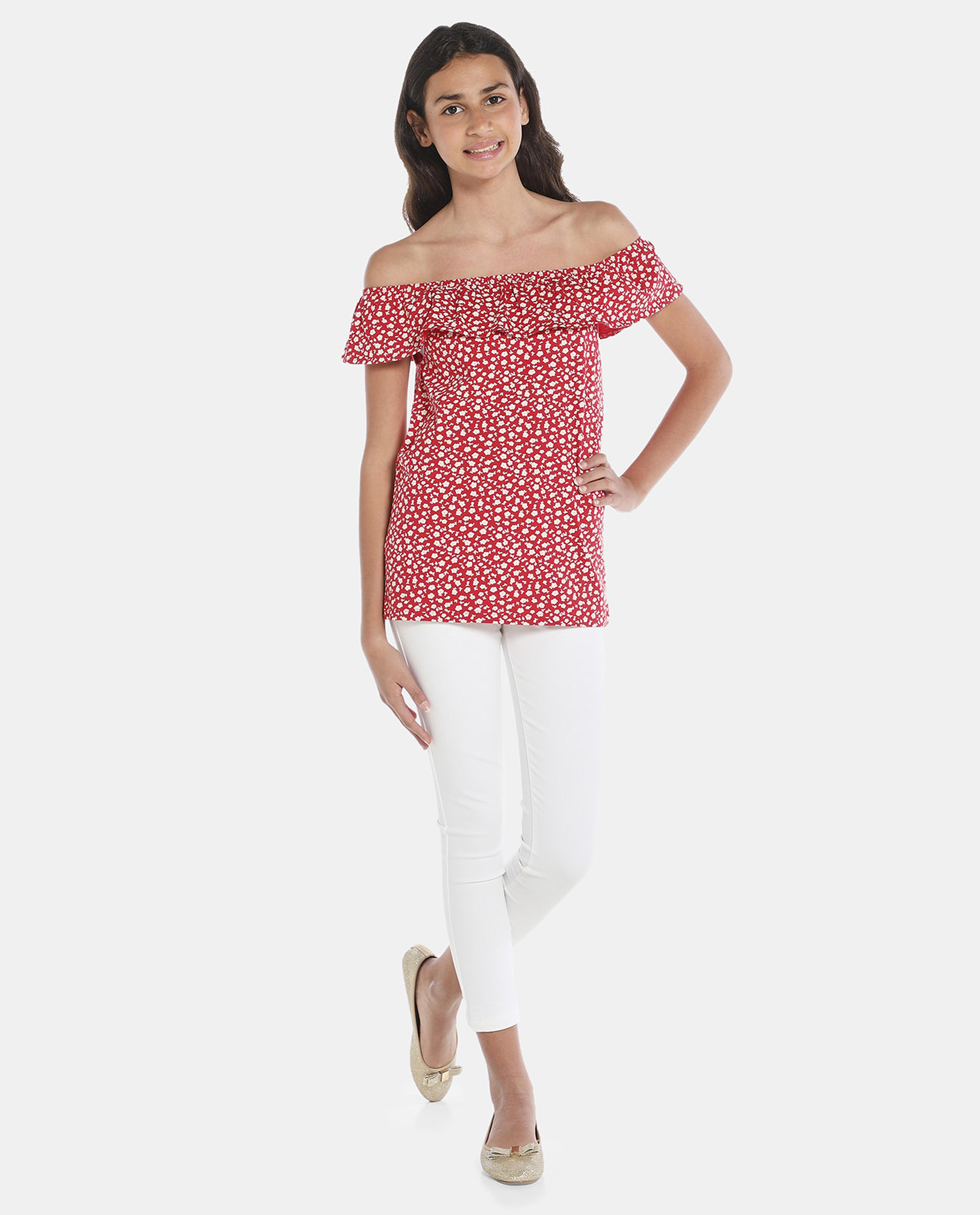 R&B Red All Over Printed Fashion Top