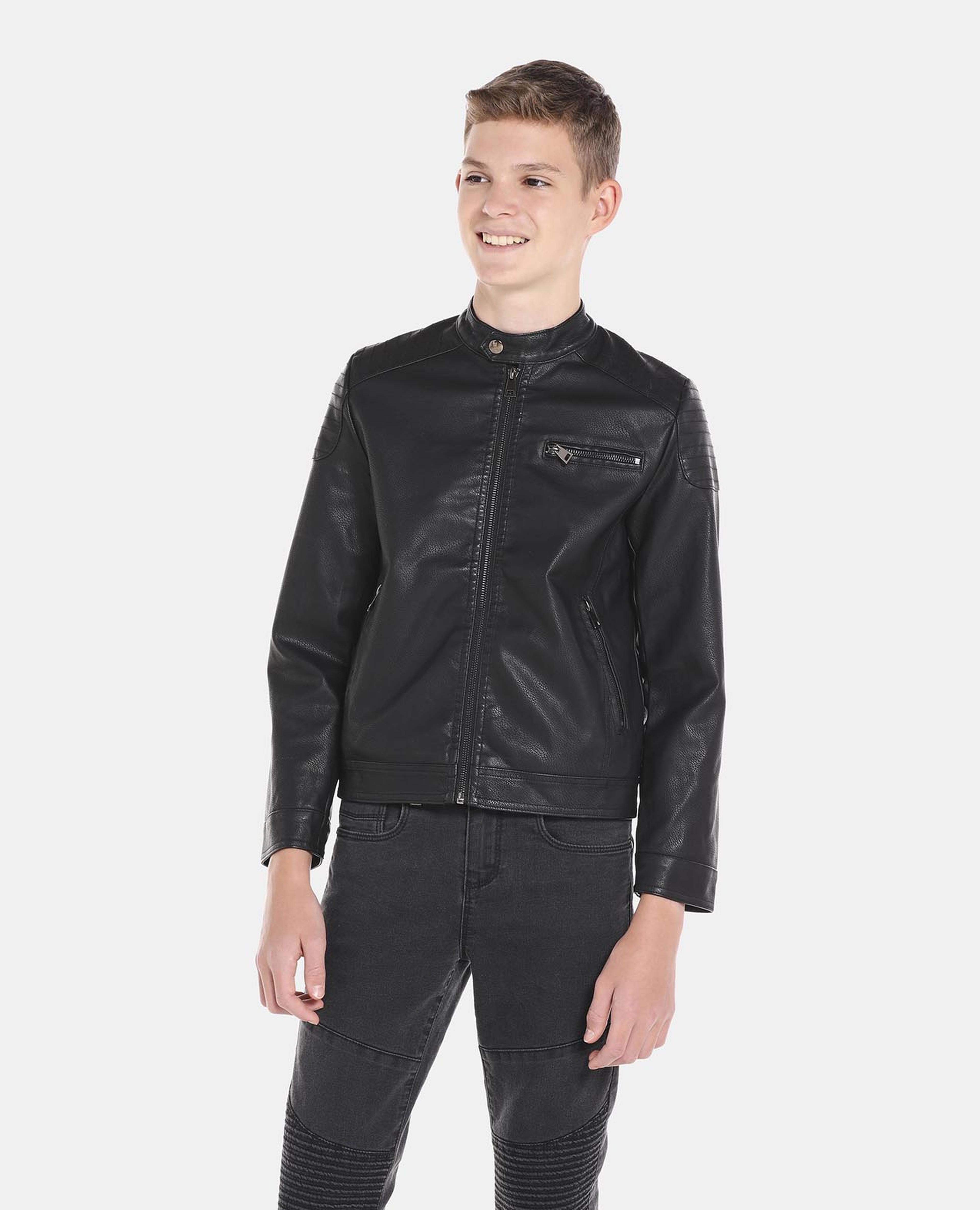 Black Solid Design Long Sleeves Jacket