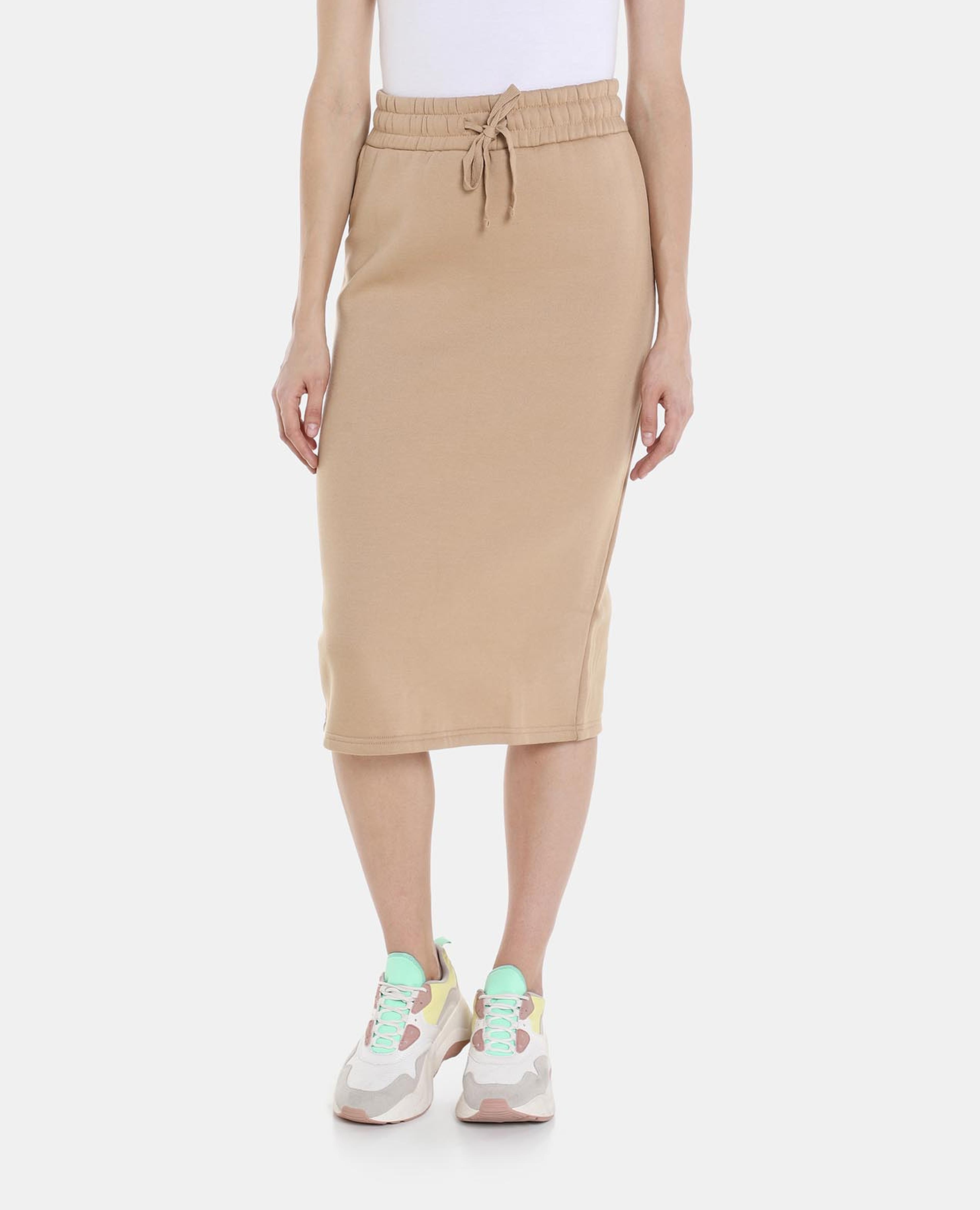 Beige Solid Skirt