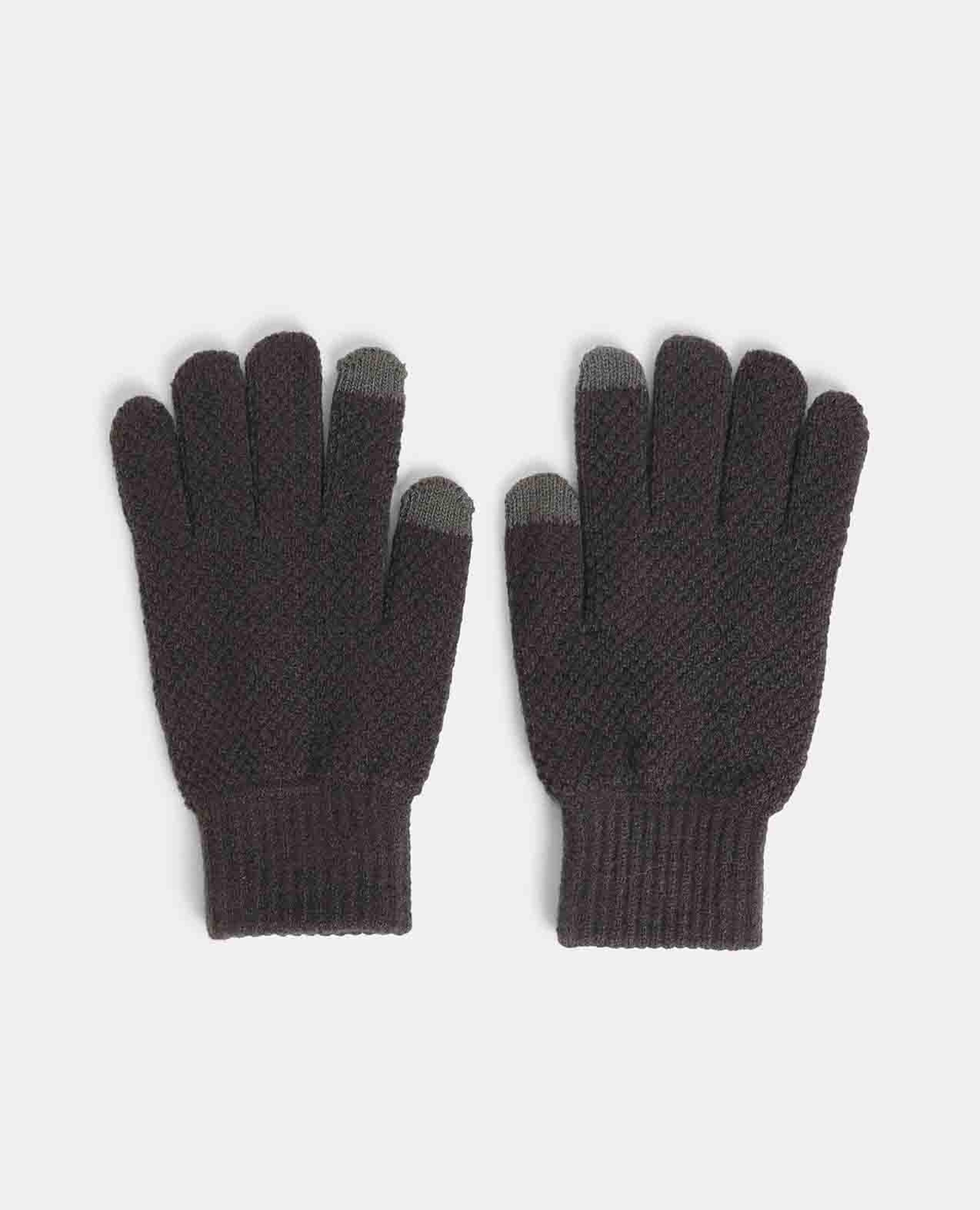 Grey Solid Knit Gloves