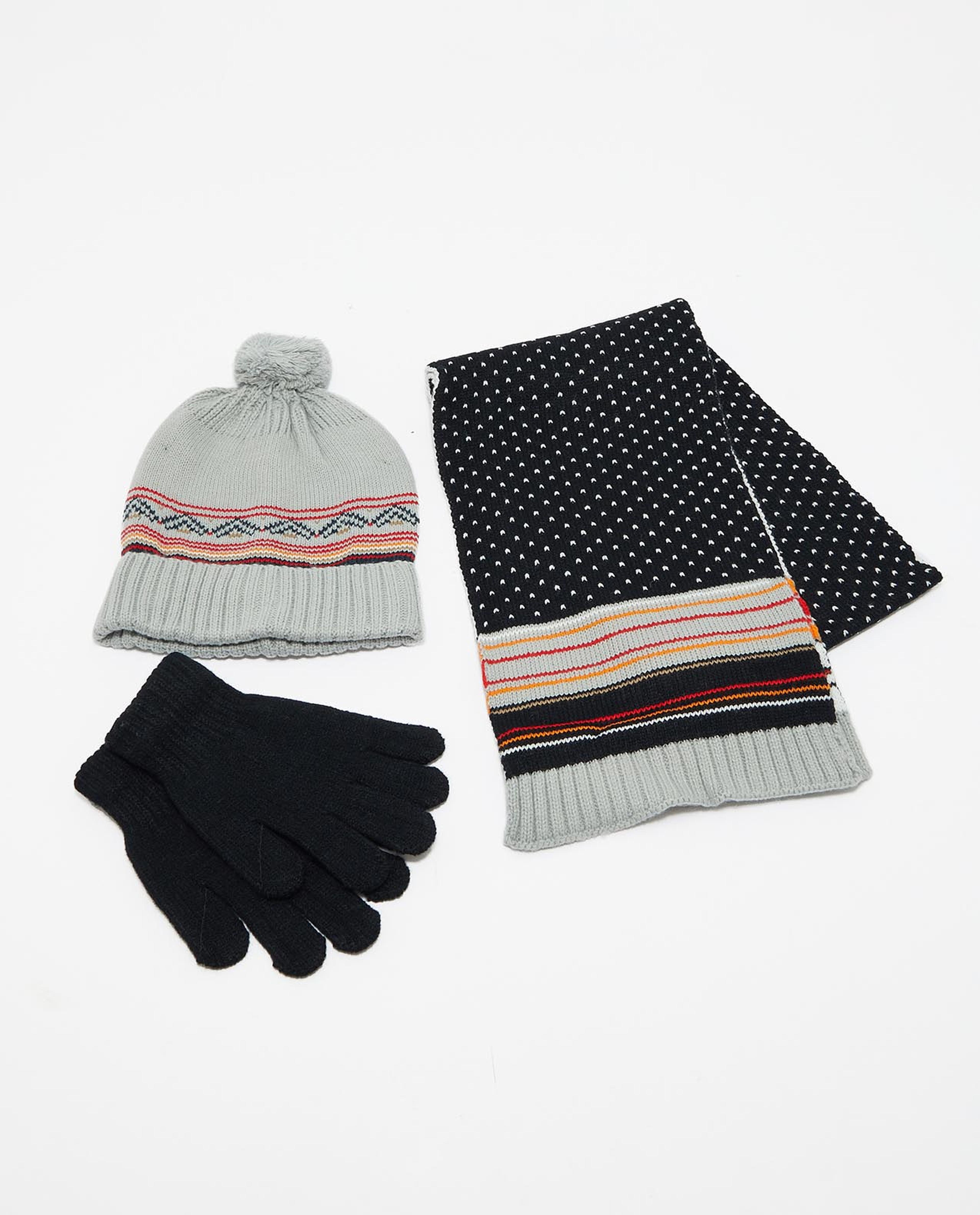 طقم شتوي للفتيان مُحاك ألوان متعددة من