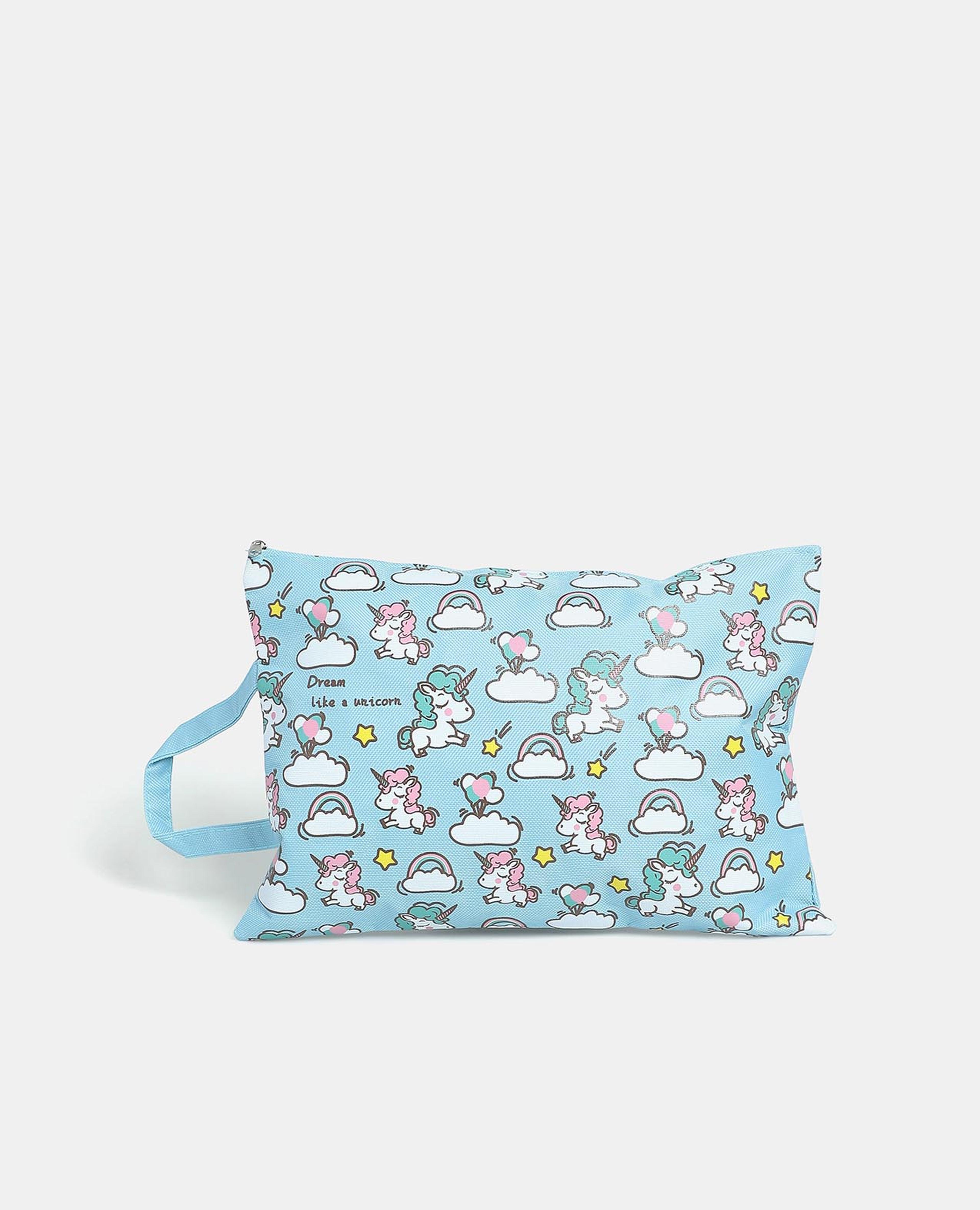 R&B Blue Unicorn Printed Clutch Bag