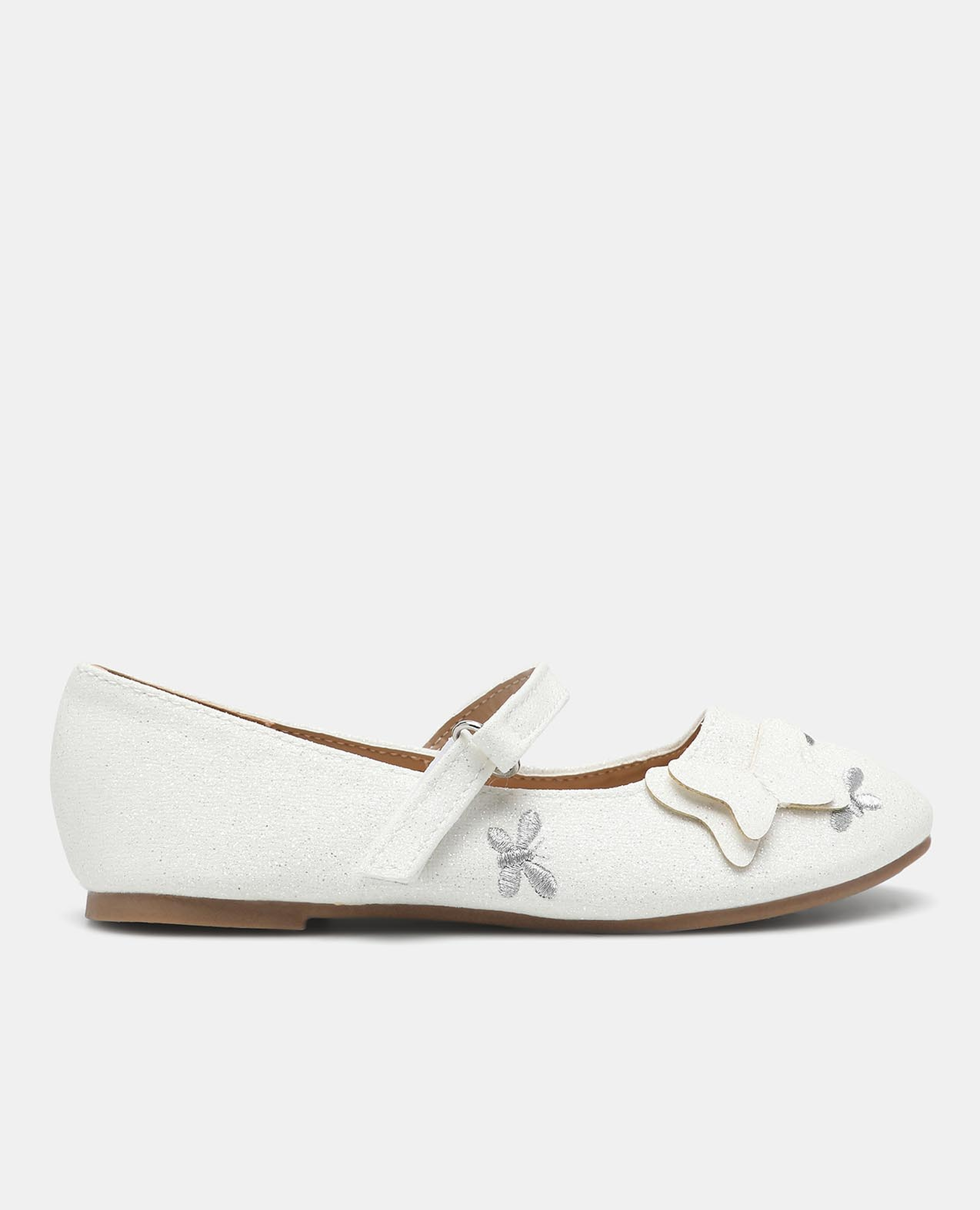 White Textured Round Toe Ballerina