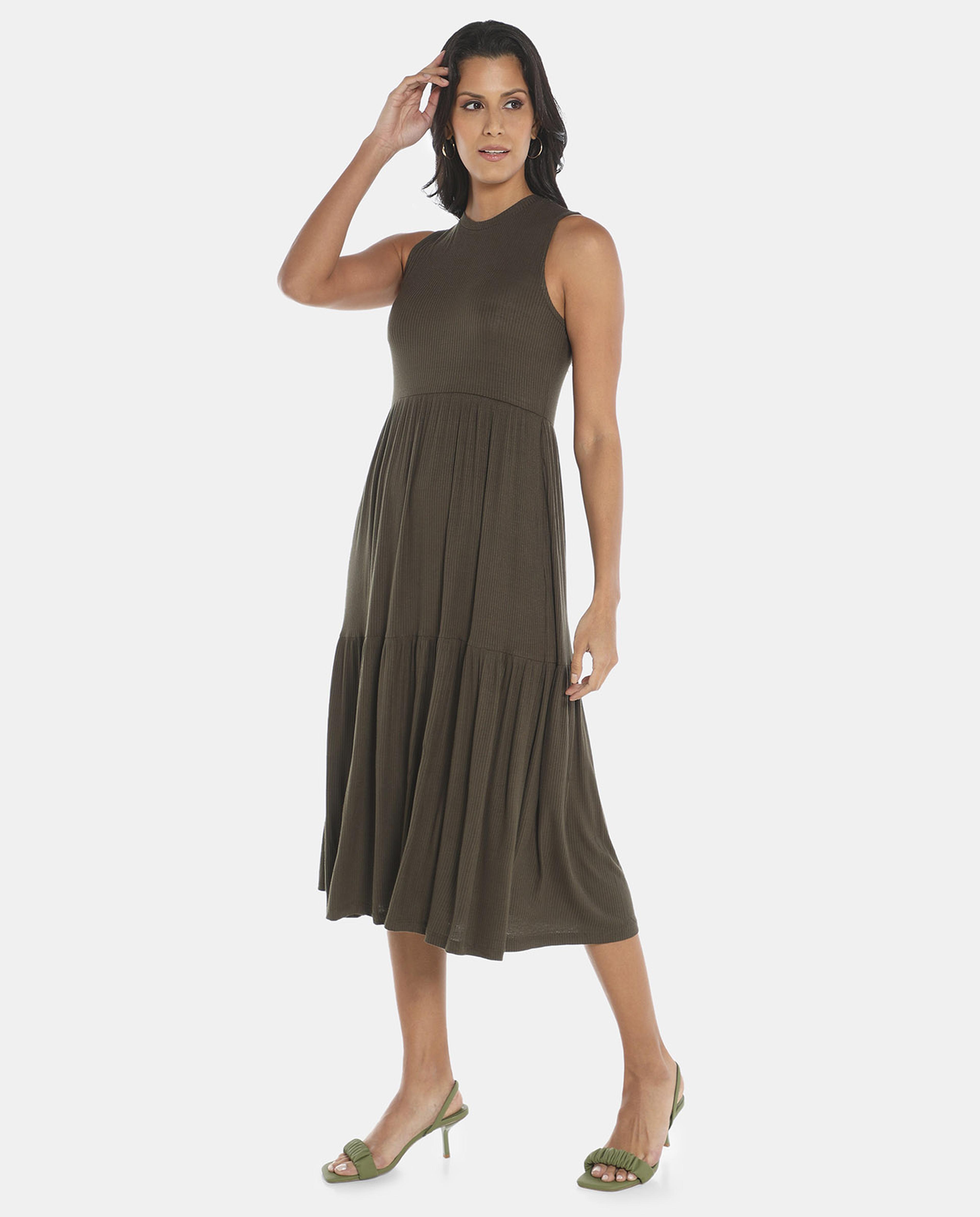 Olive A Line Midi Ruffle Dress