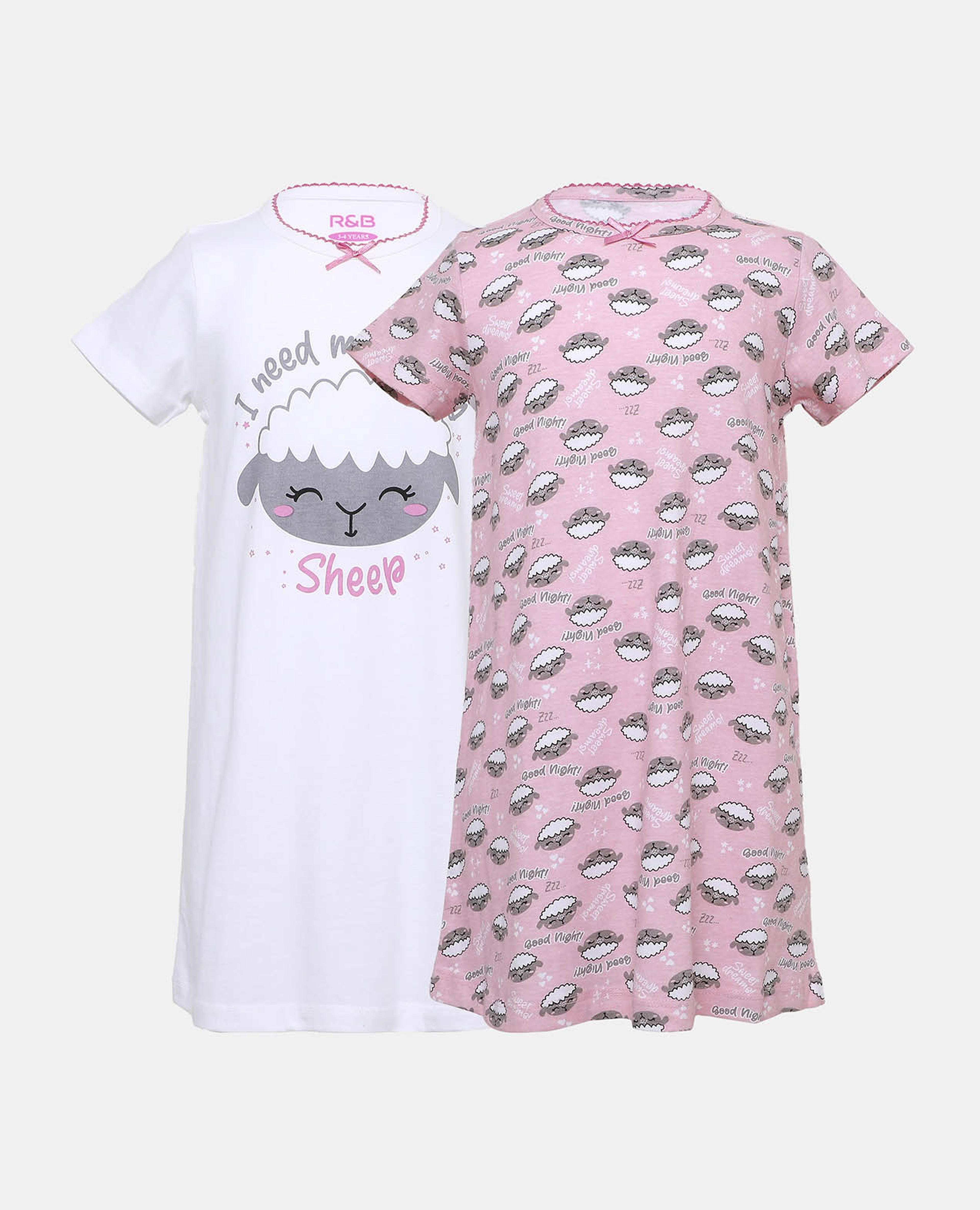 Pack Of 2 - Printed Crew Neck Short Sleeves Night Dress