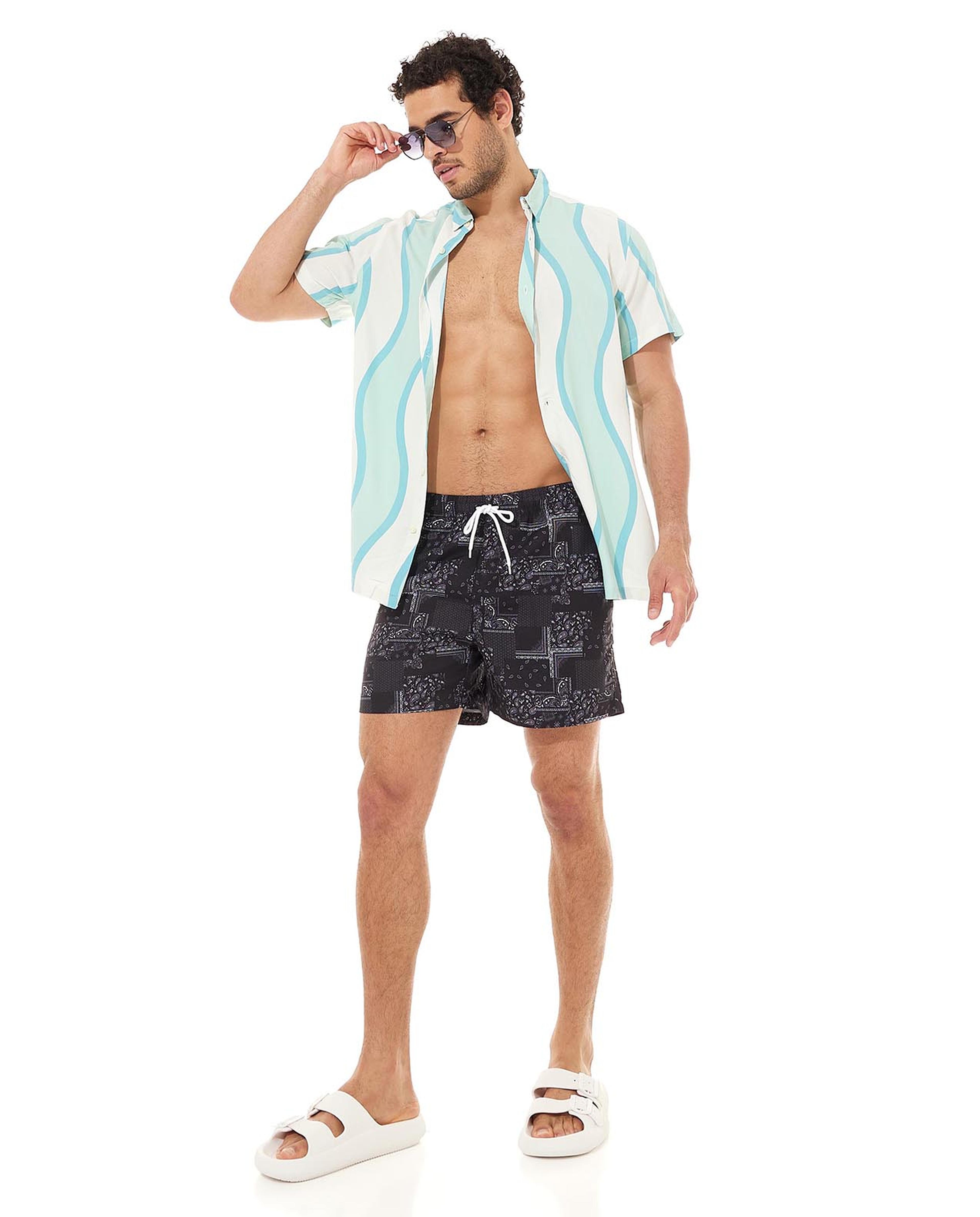 شورت بخصر ربط وبطبعة كاملة