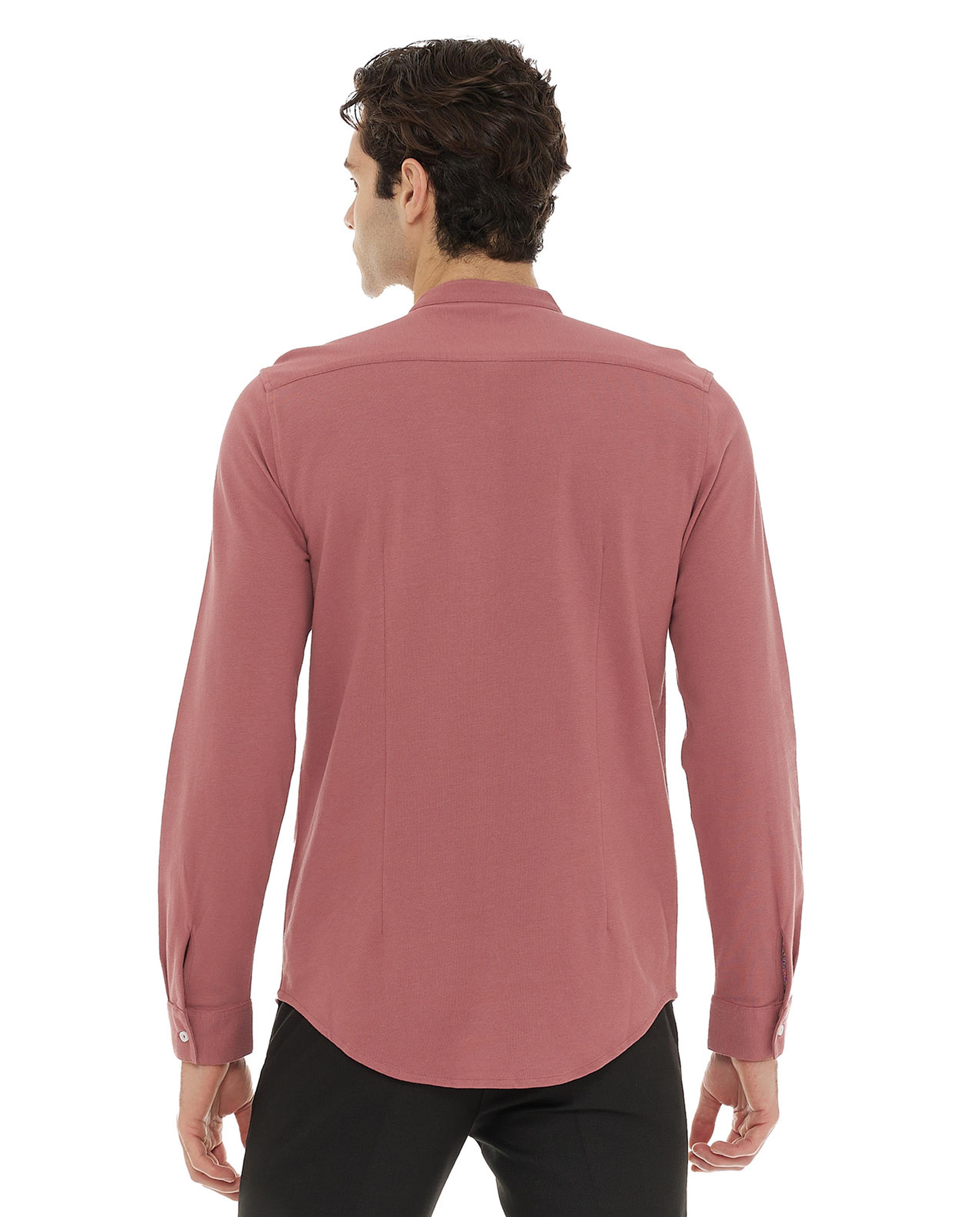 Solid Shirt with Mandarin Collar and Long Sleeves