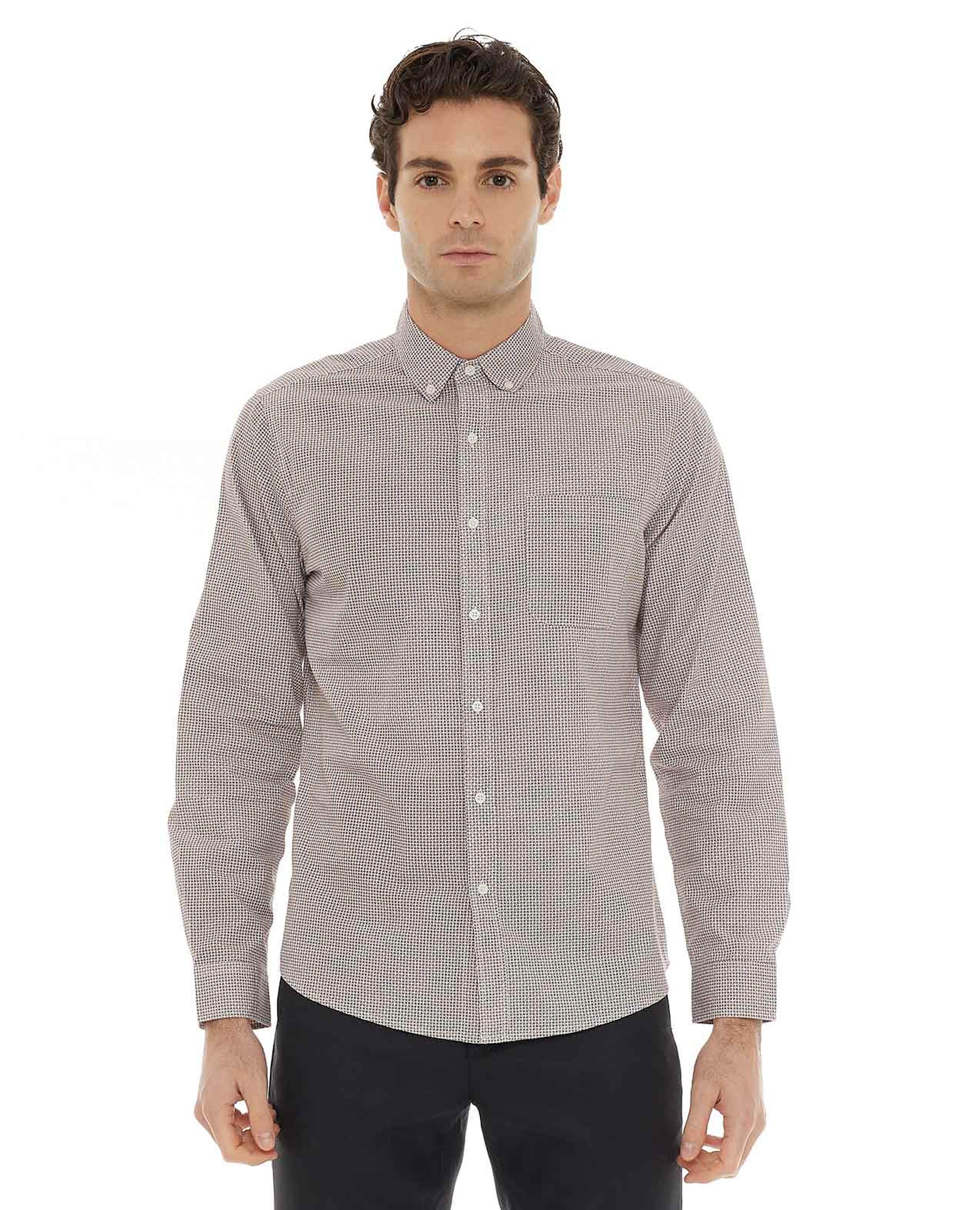 Solid Shirt with Button-Down Collar and Long Sleeves
