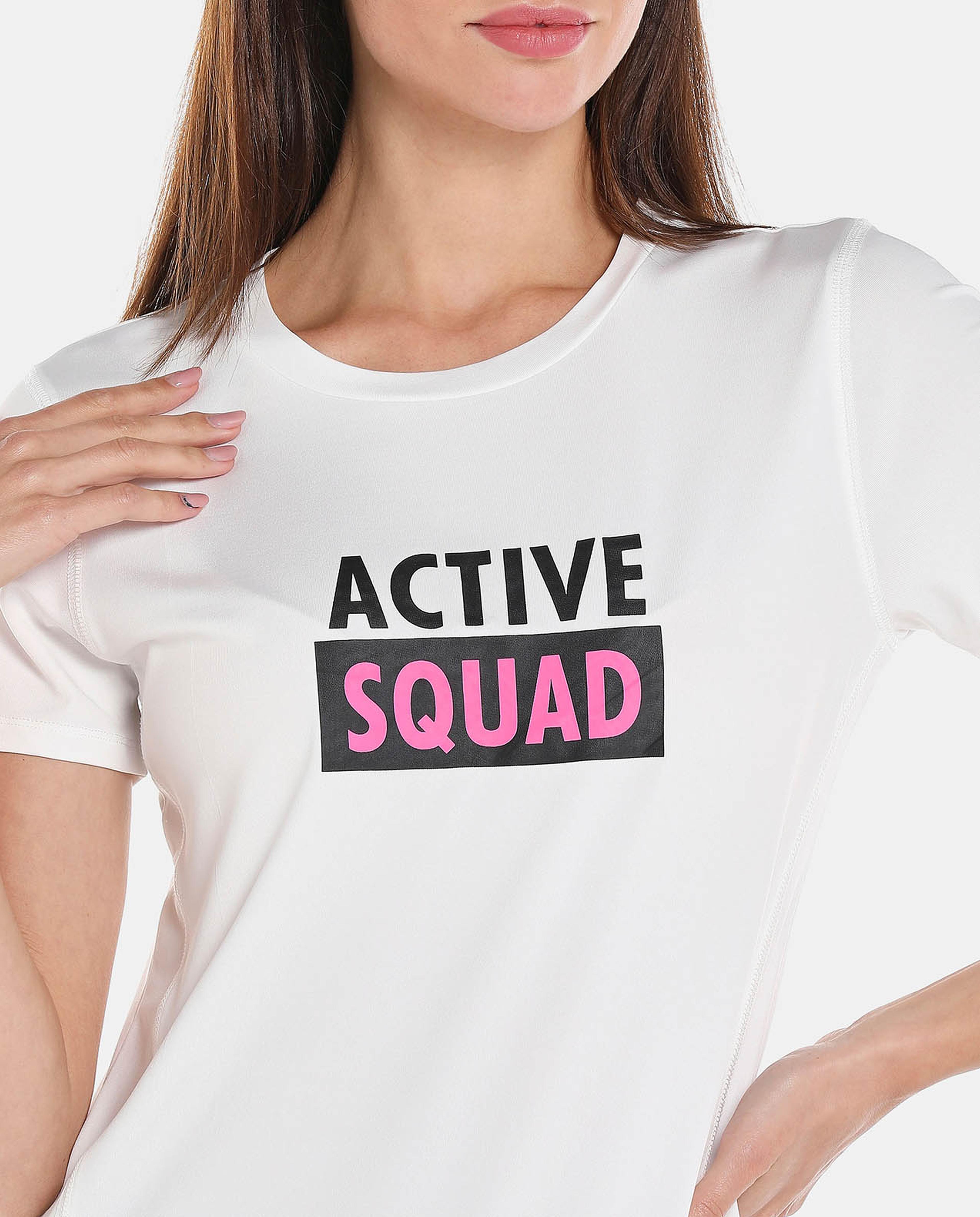 White Printed Regular Fit Activewear T-Shirt