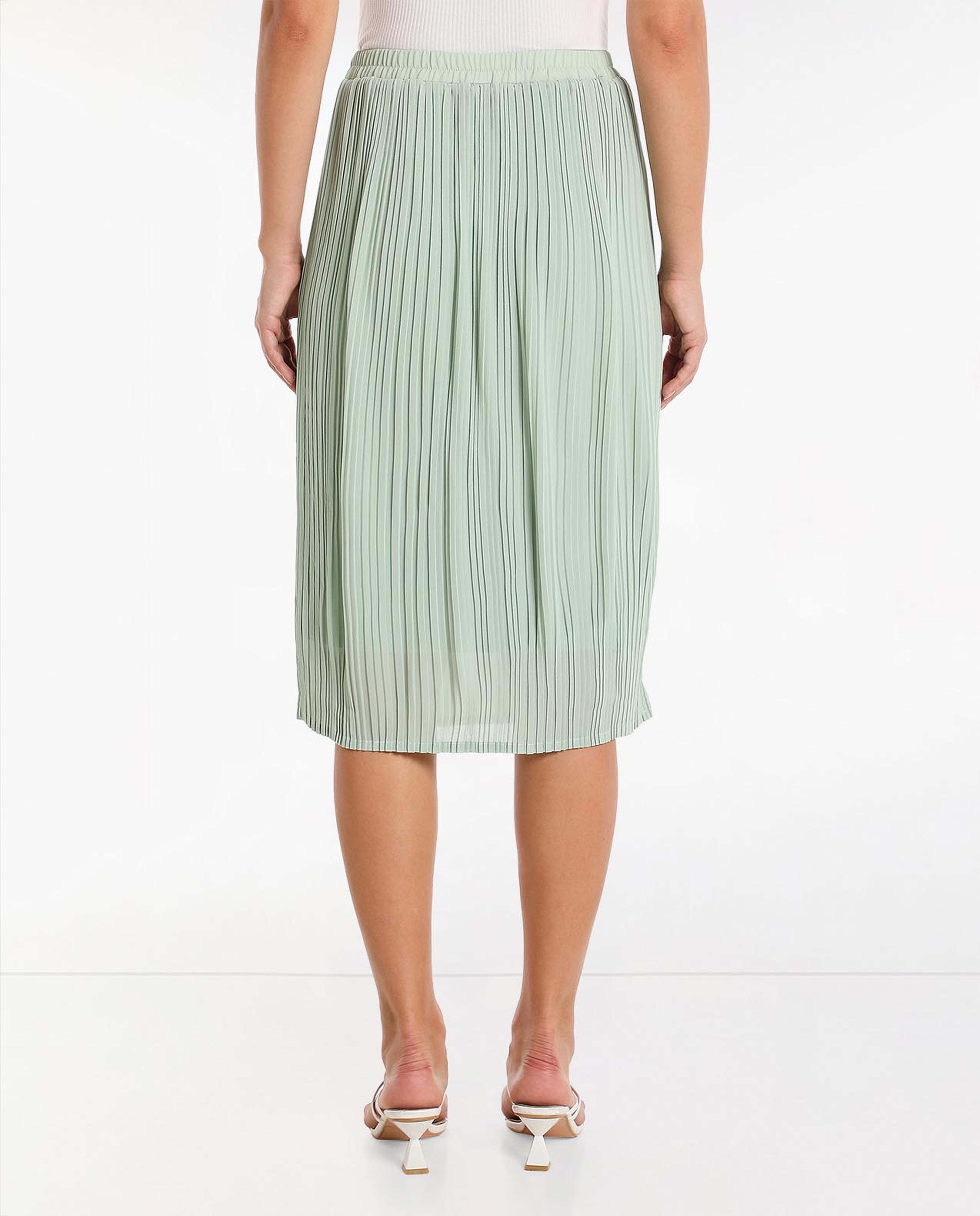 Solid Pleated Midi Skirt