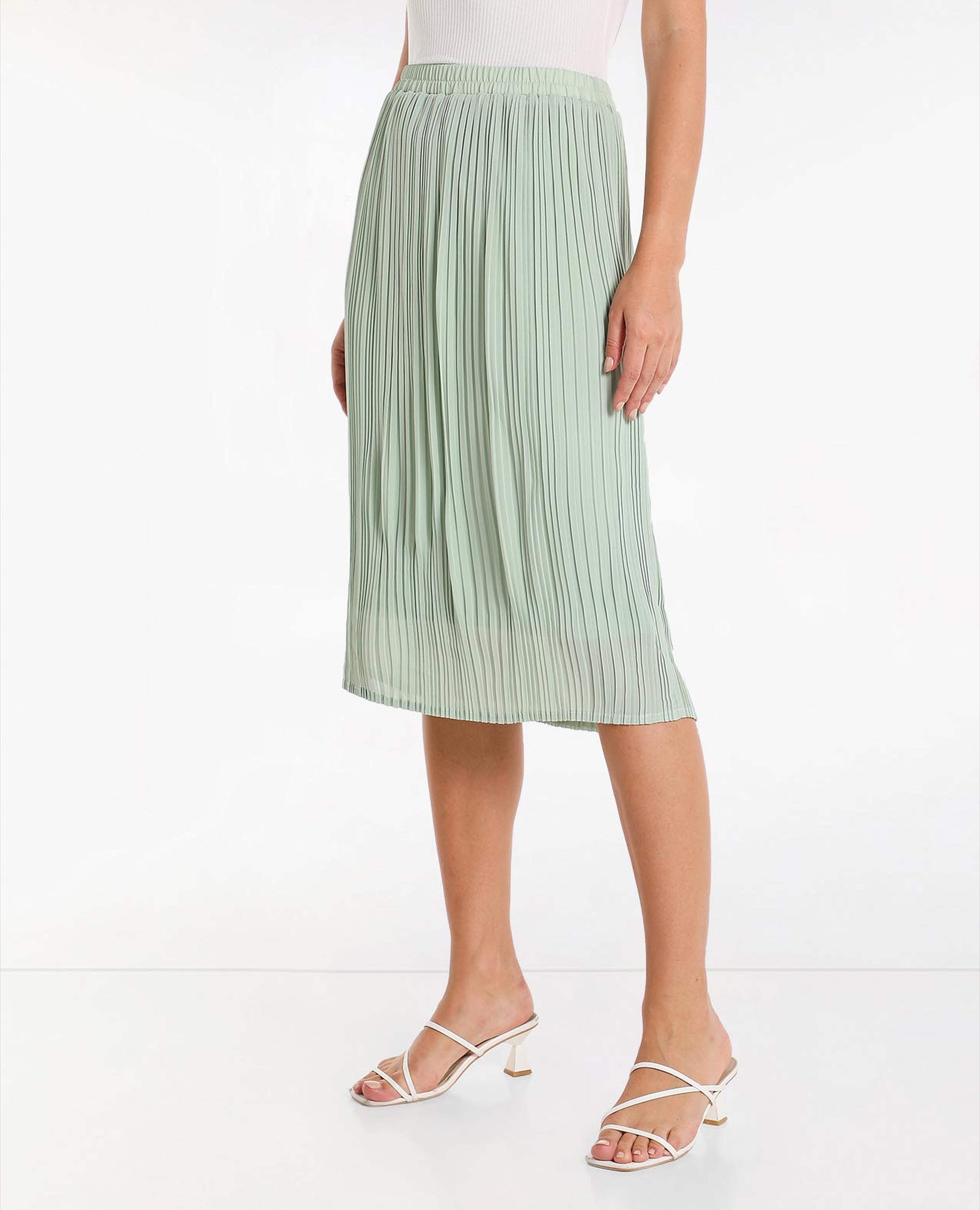 Solid Pleated Midi Skirt