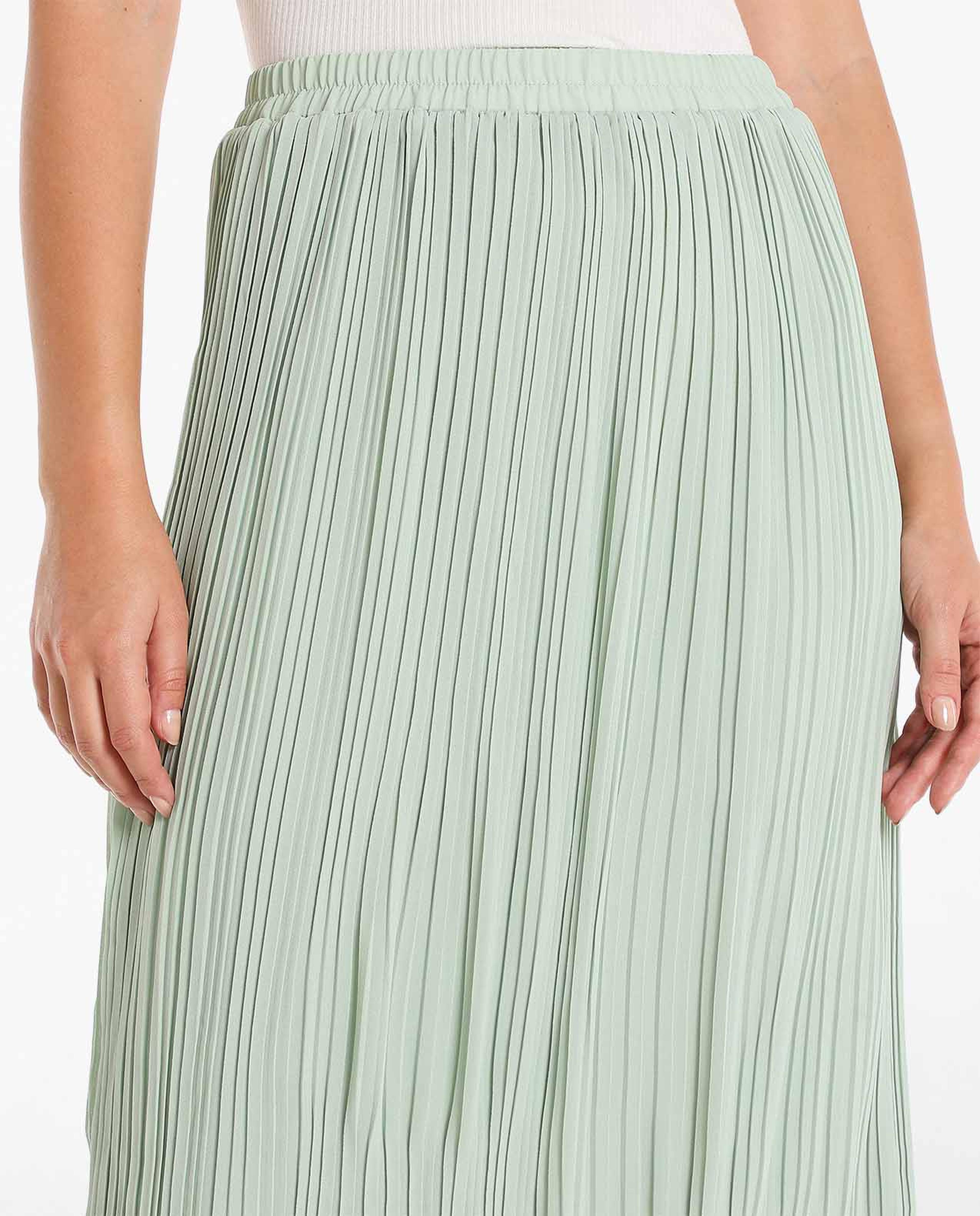 Solid Pleated Midi Skirt
