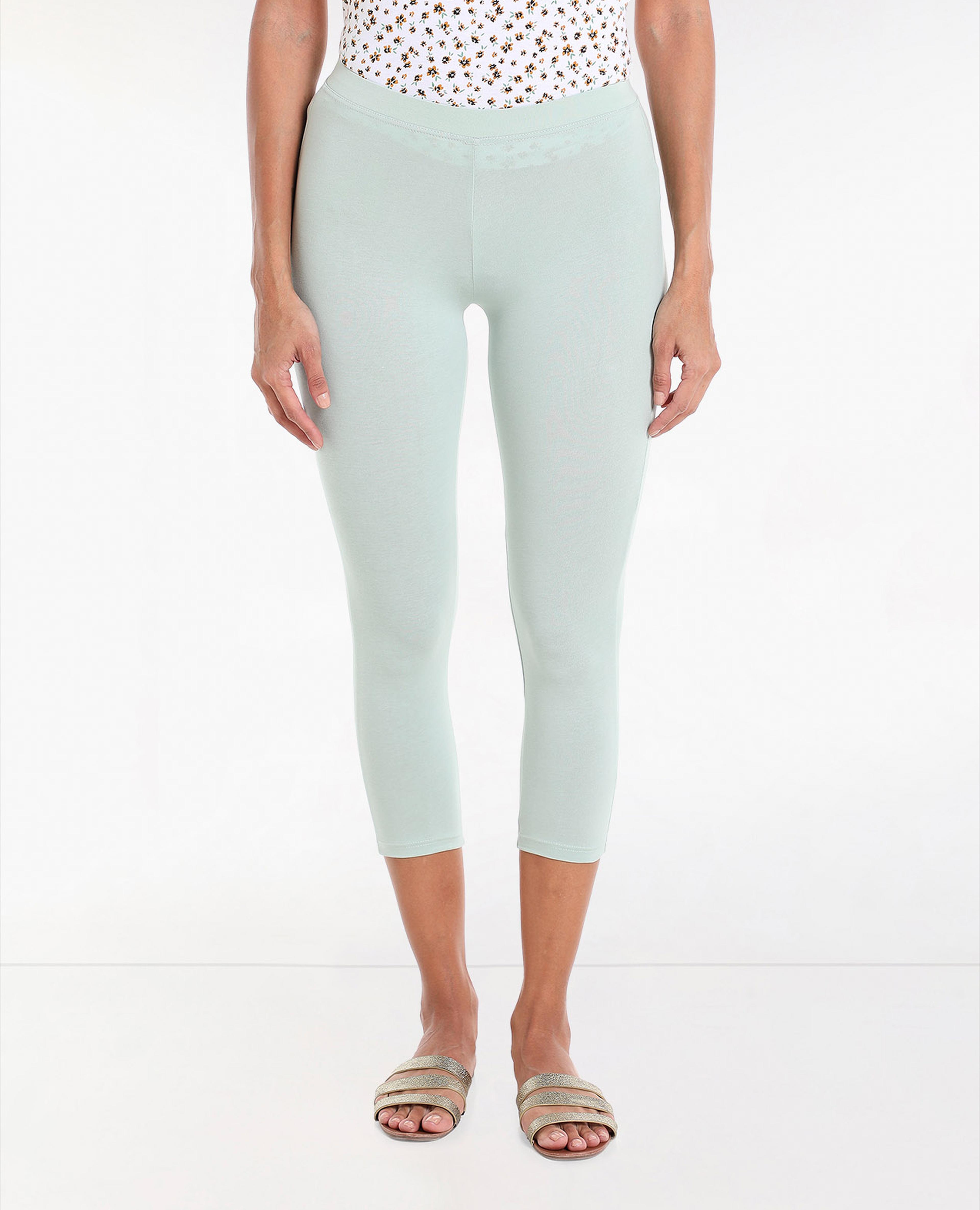 Solid Mid-Rise Calf-Length Leggings