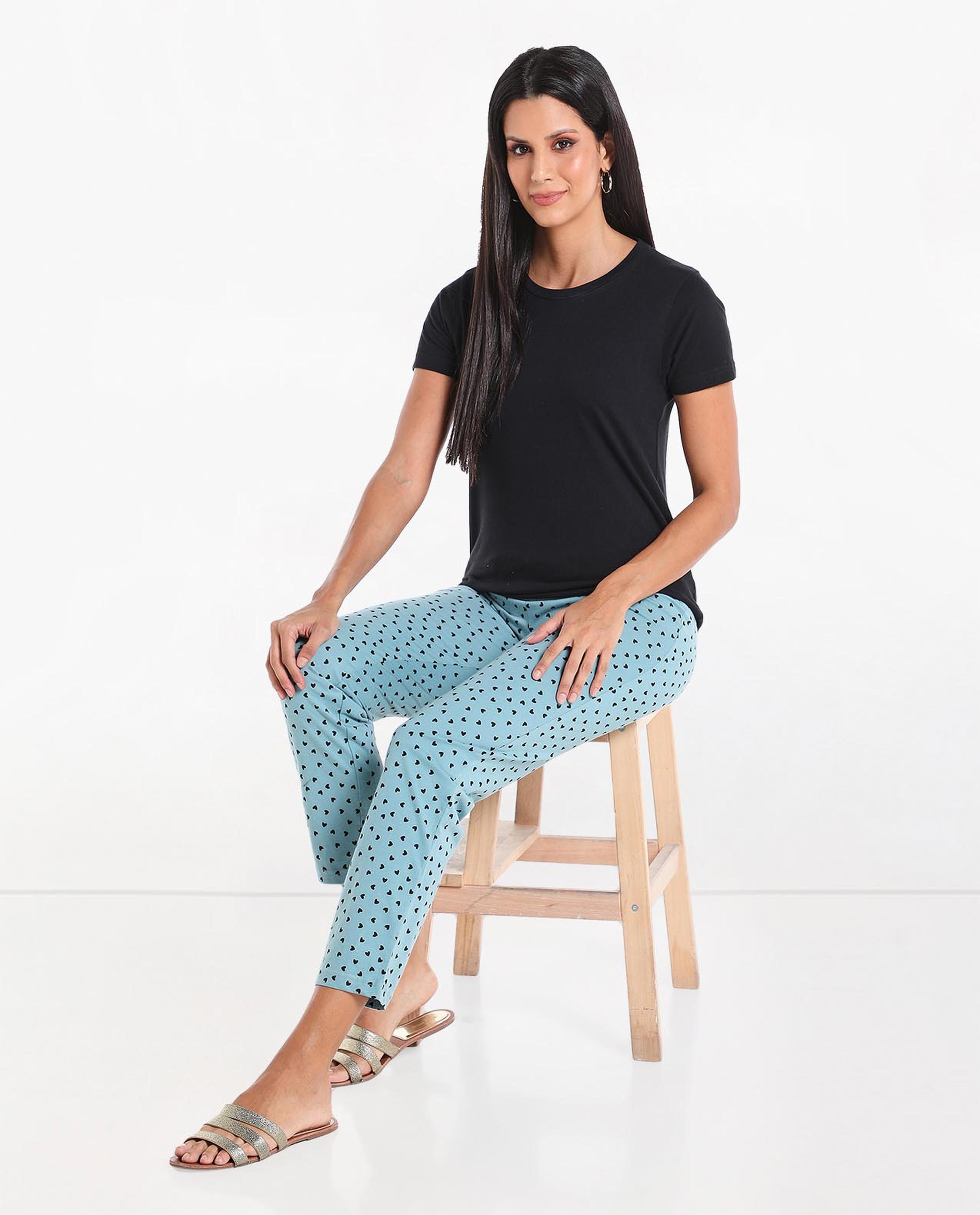 Printed Mid-Rise Lounge Pants with Drawstring Closure