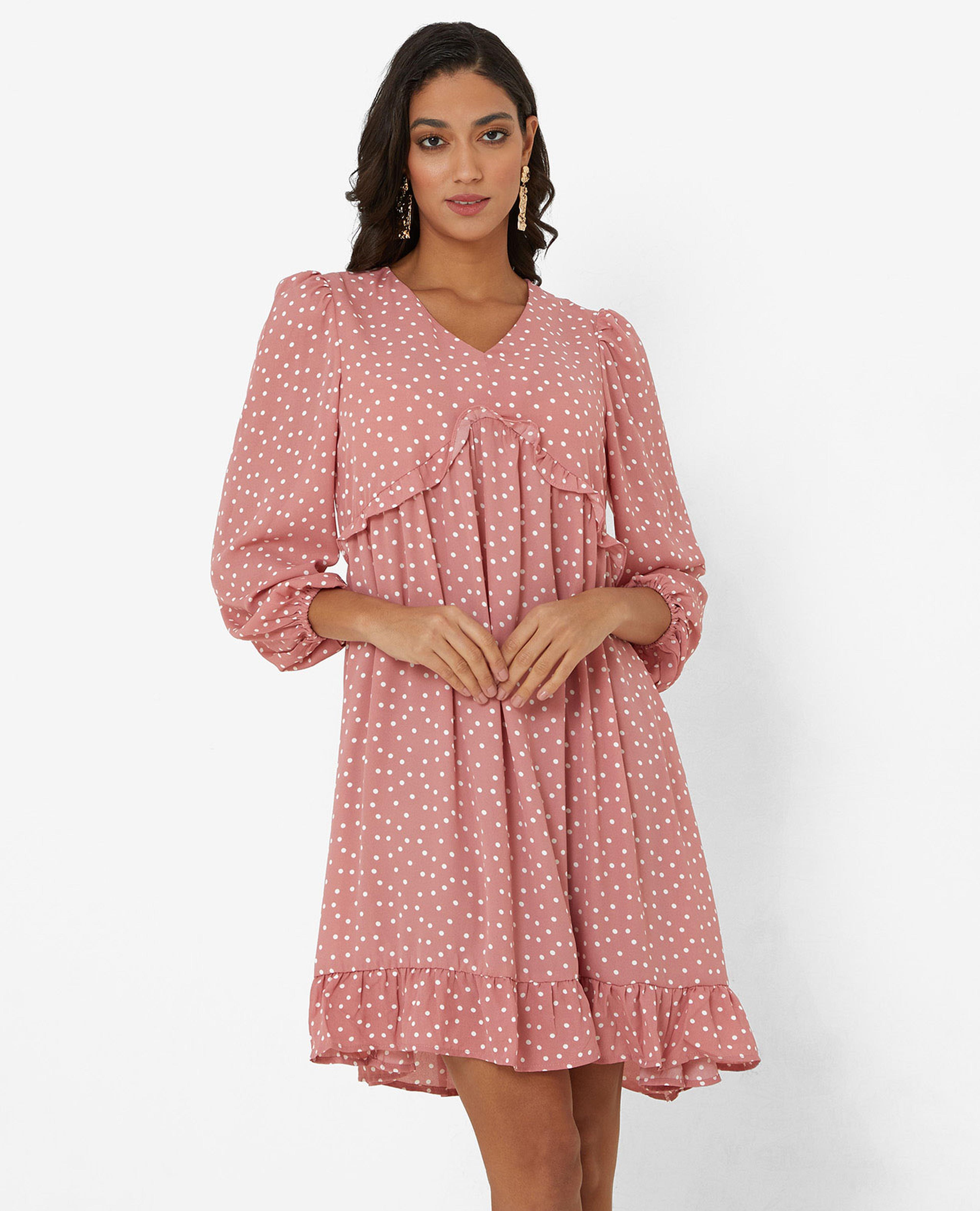 Floral Printed Mini Dress with V-Neck and 3/4th Sleeves