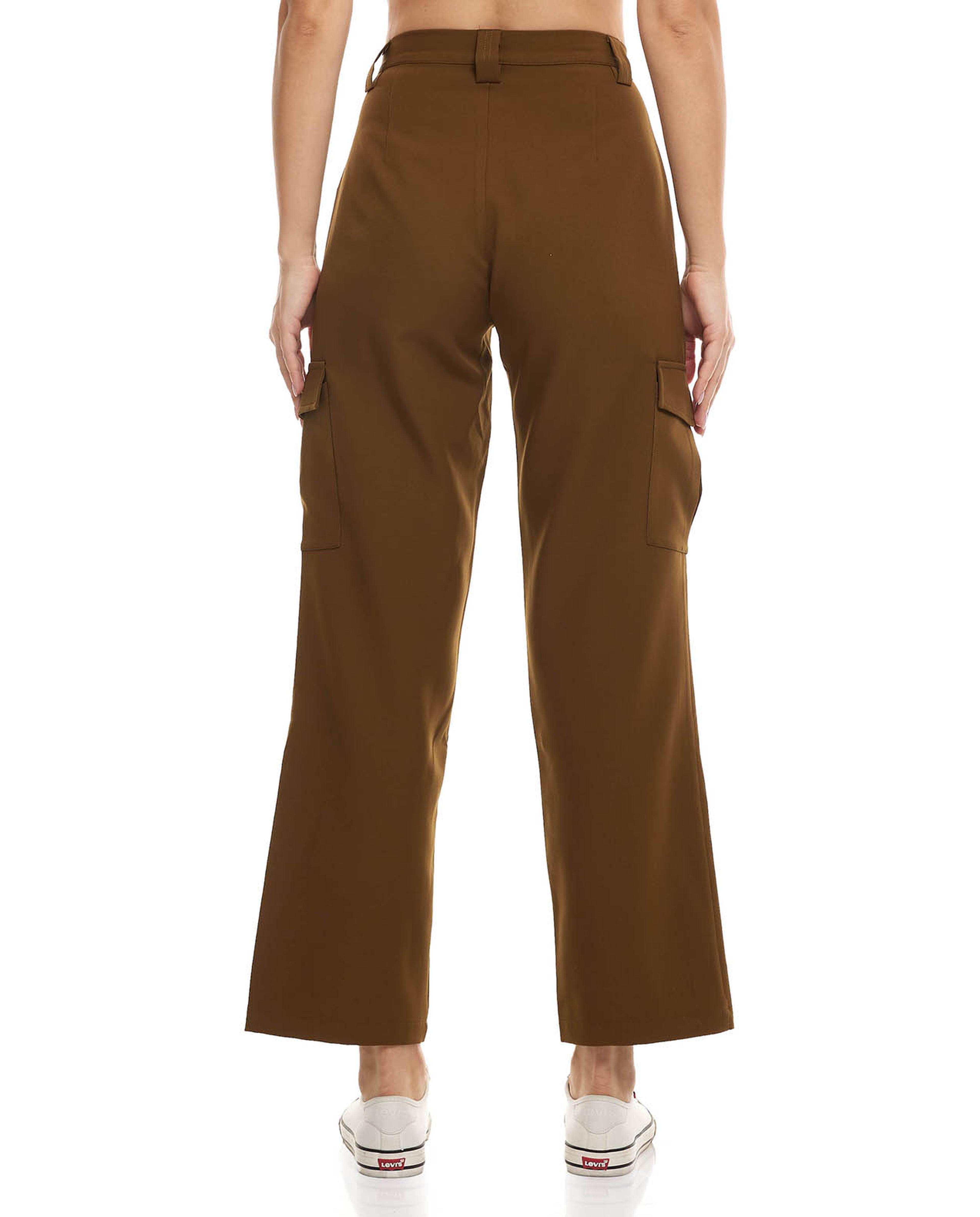 Solid Wide Leg Pants with Button Closure