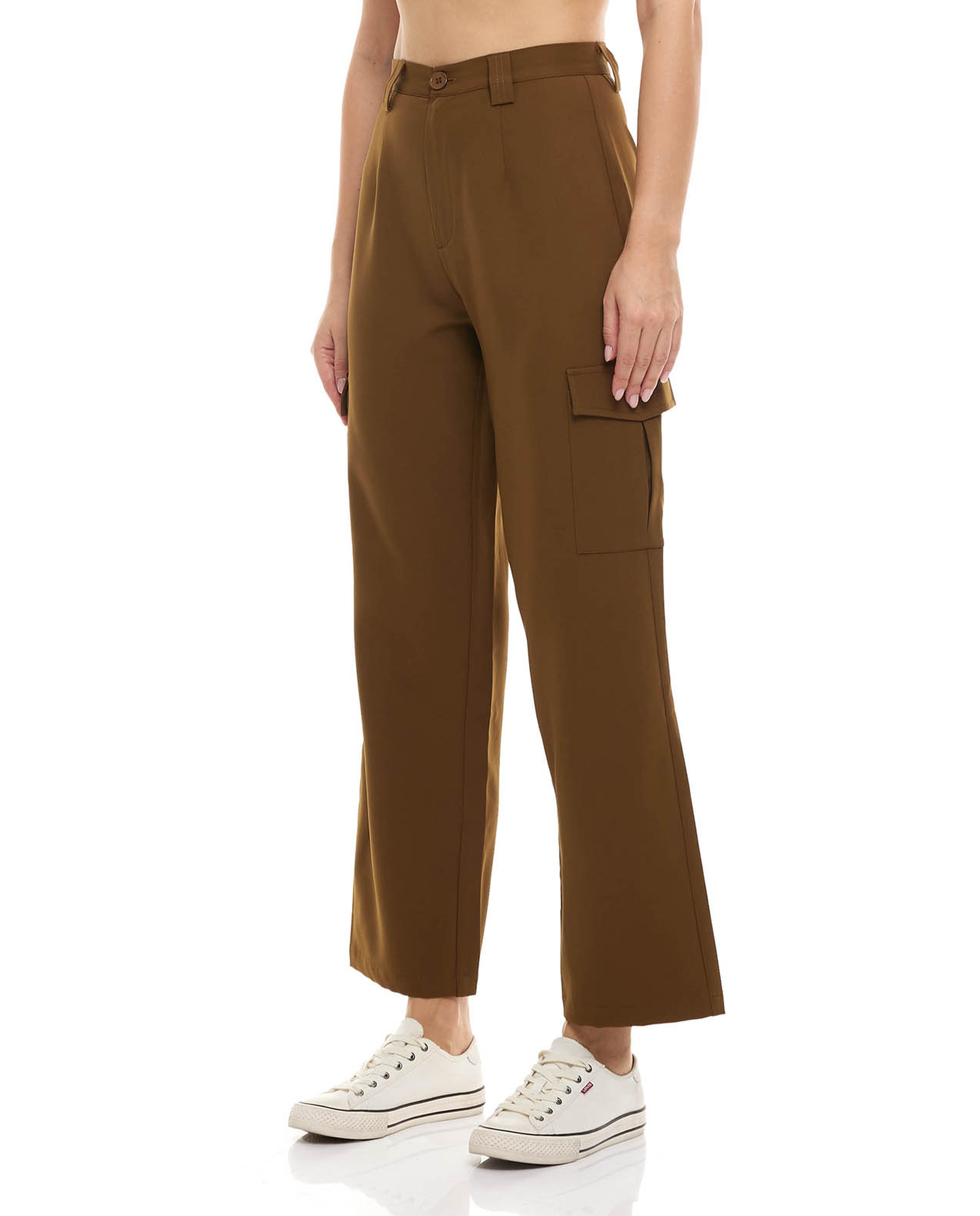 Solid Wide Leg Pants with Button Closure