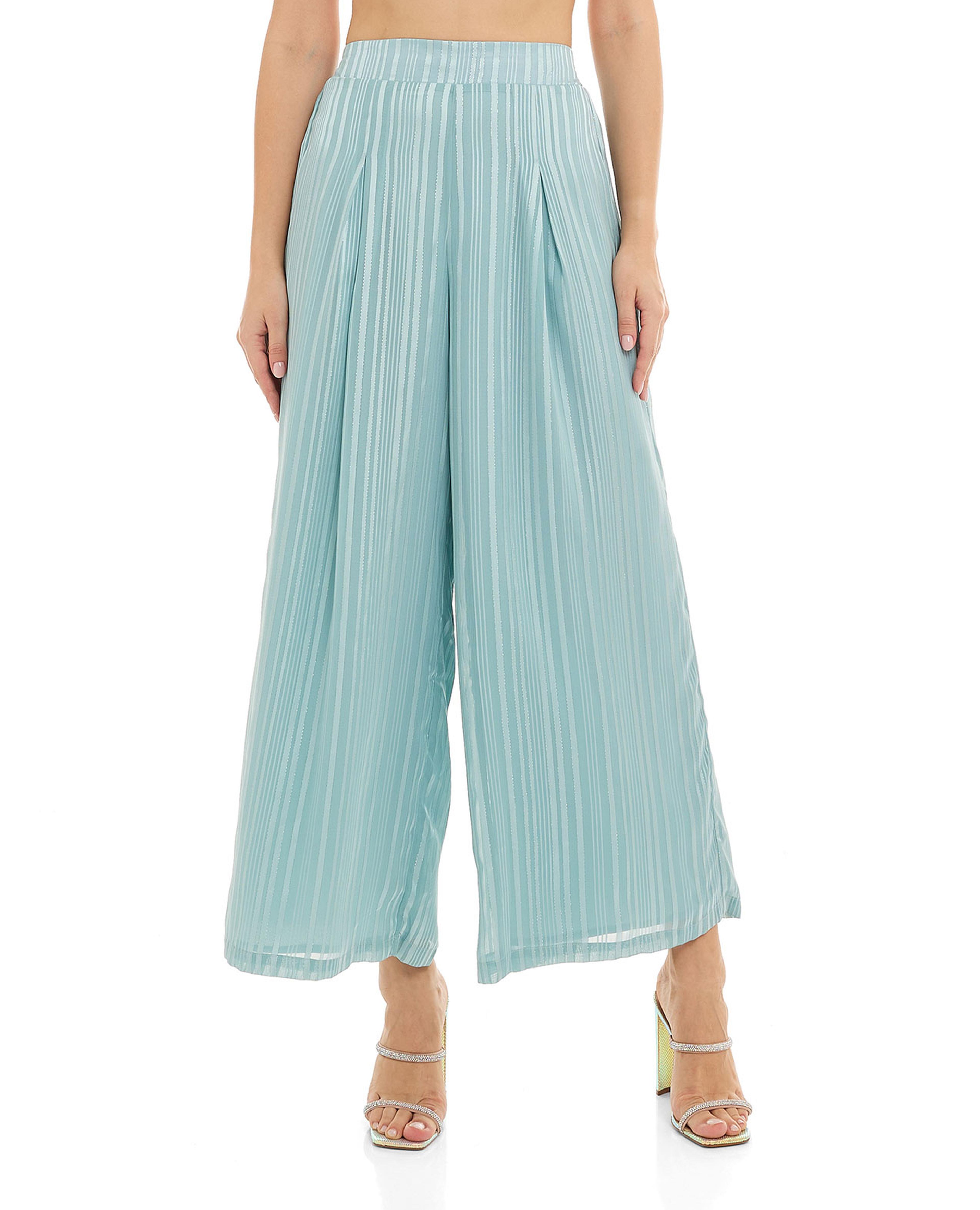 Solid Wide Leg Pants with Elastic Waist