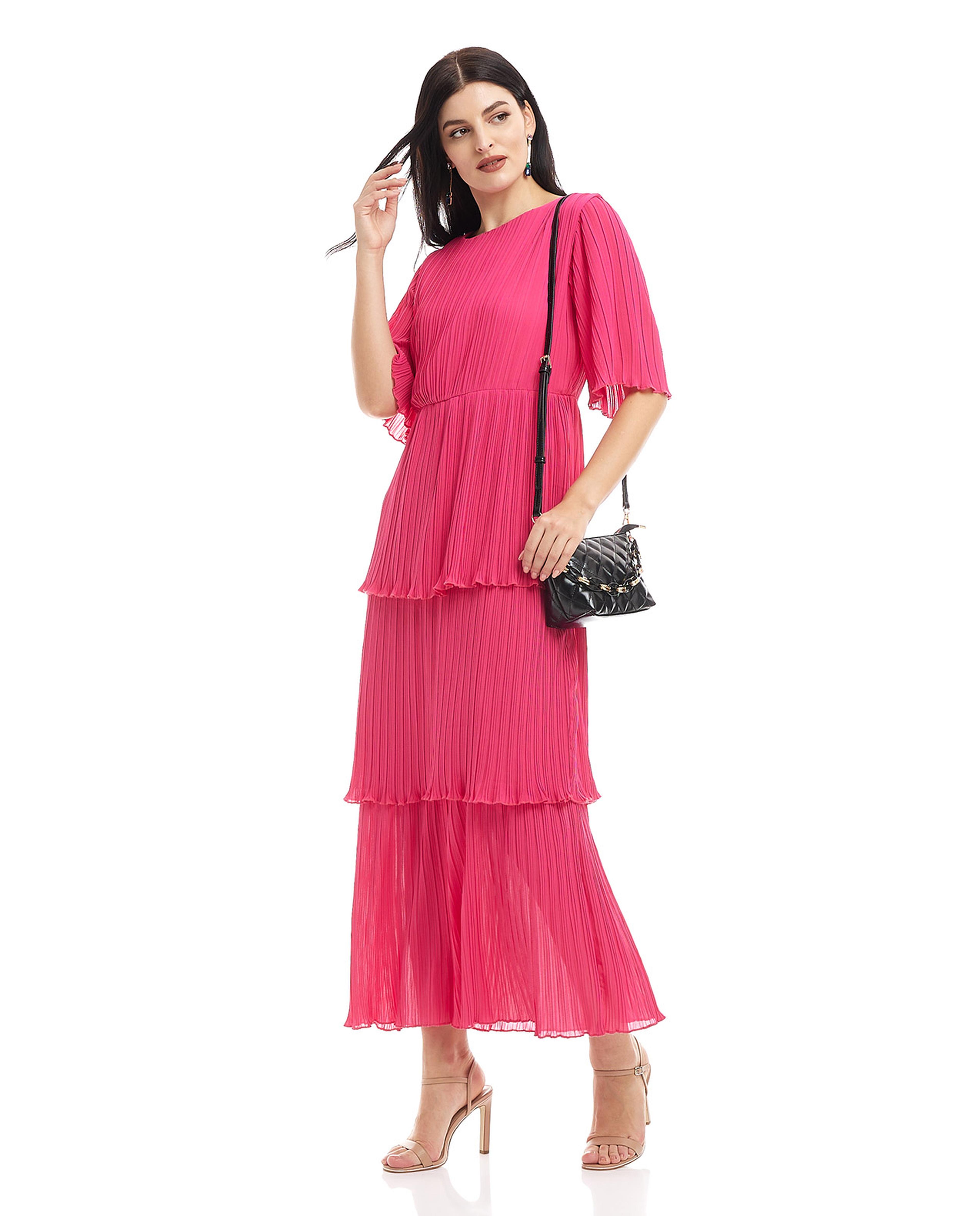 فستان ميدي بأكمام فلير