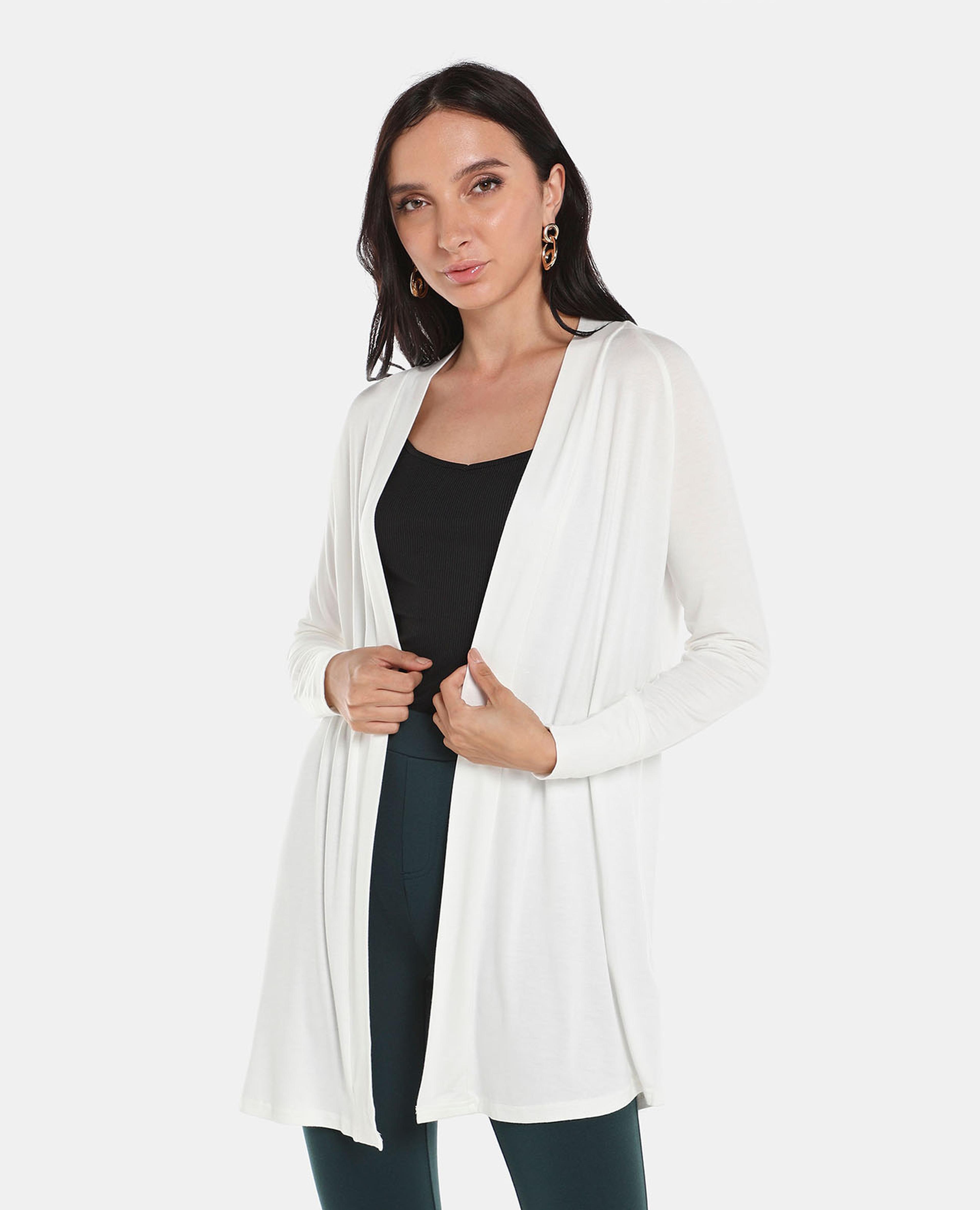 White Solid Casual Cardigan
