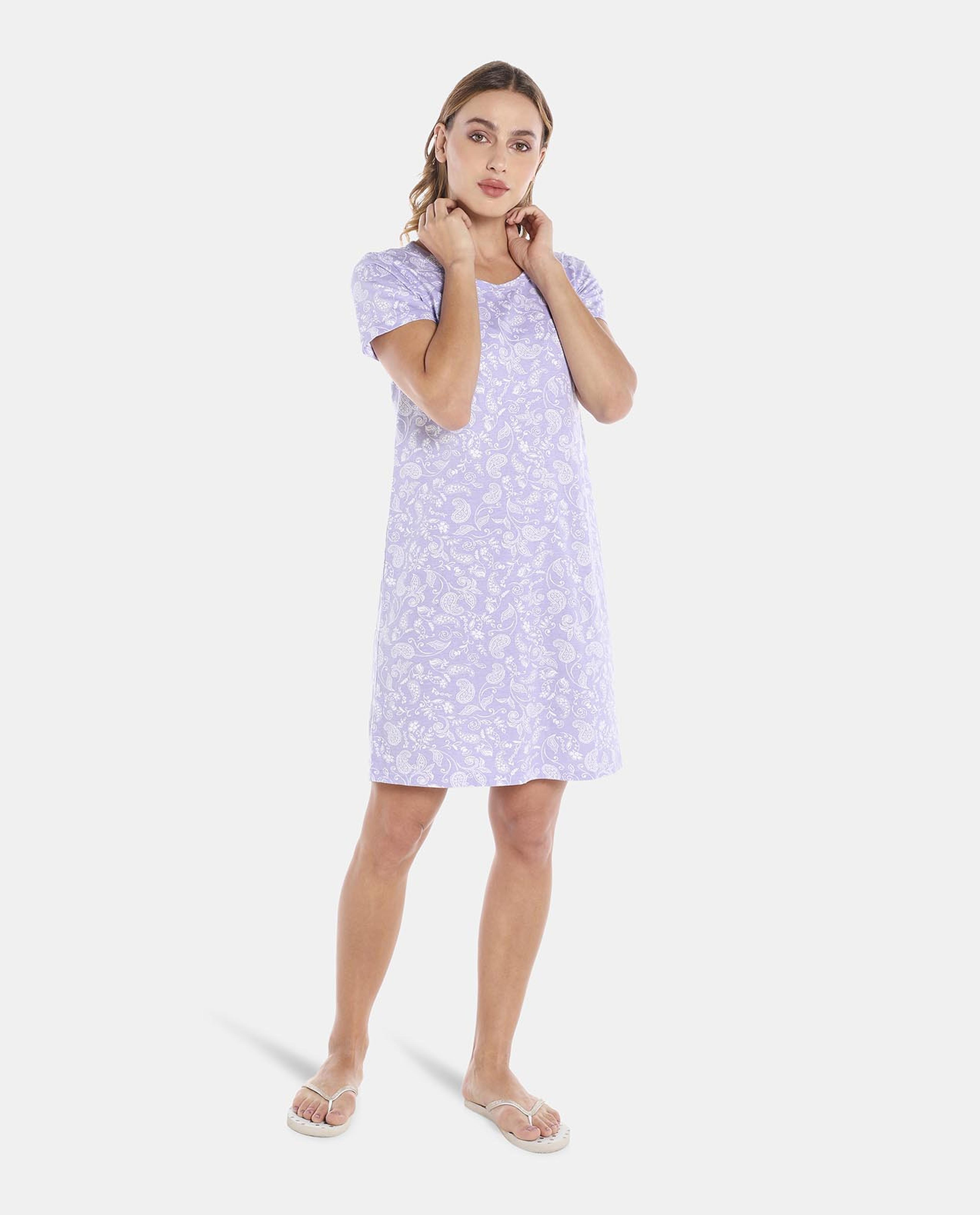 Lilac Printed Round Neck Nightdress