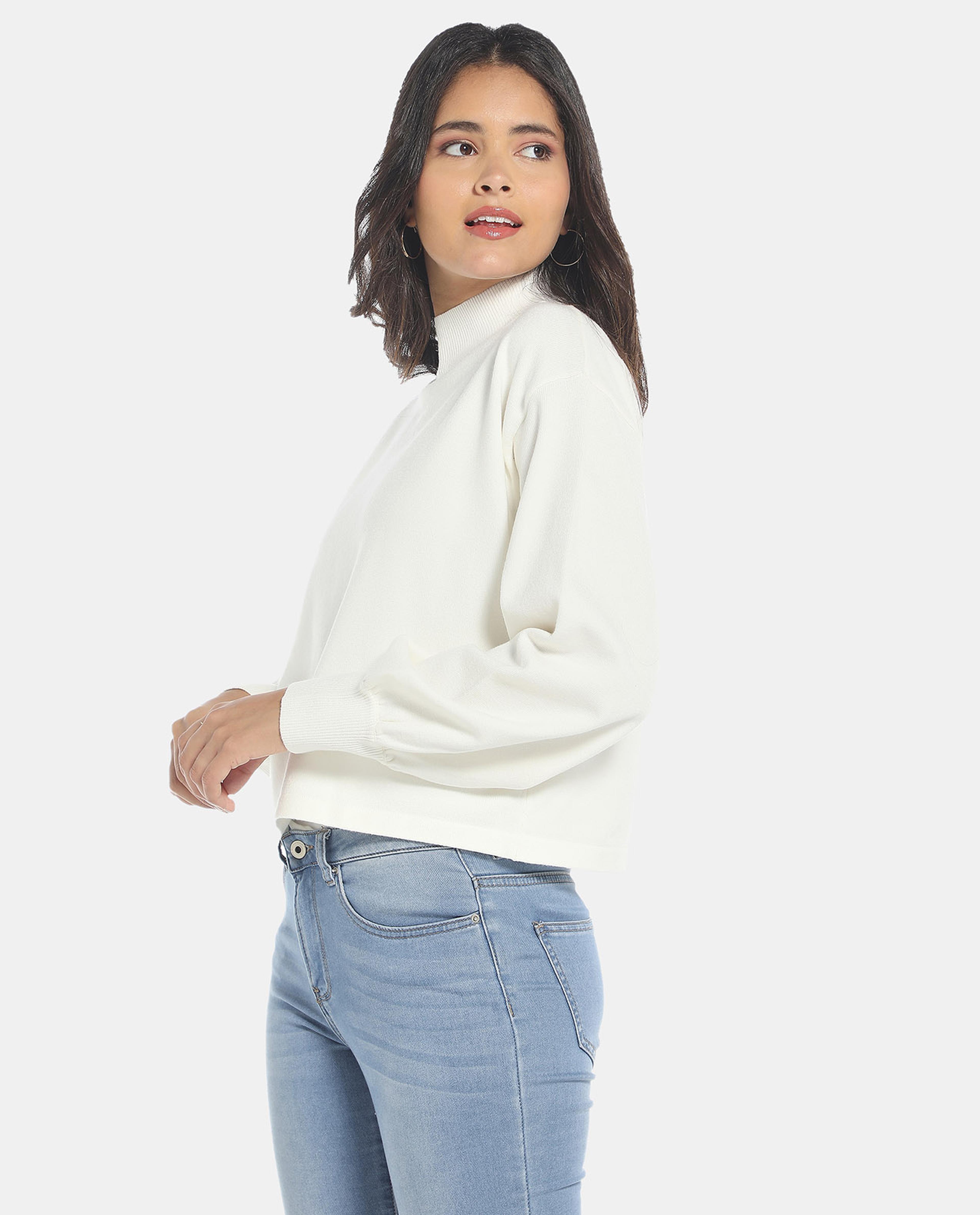 R&B White Bishop Sleeve Top Sweater