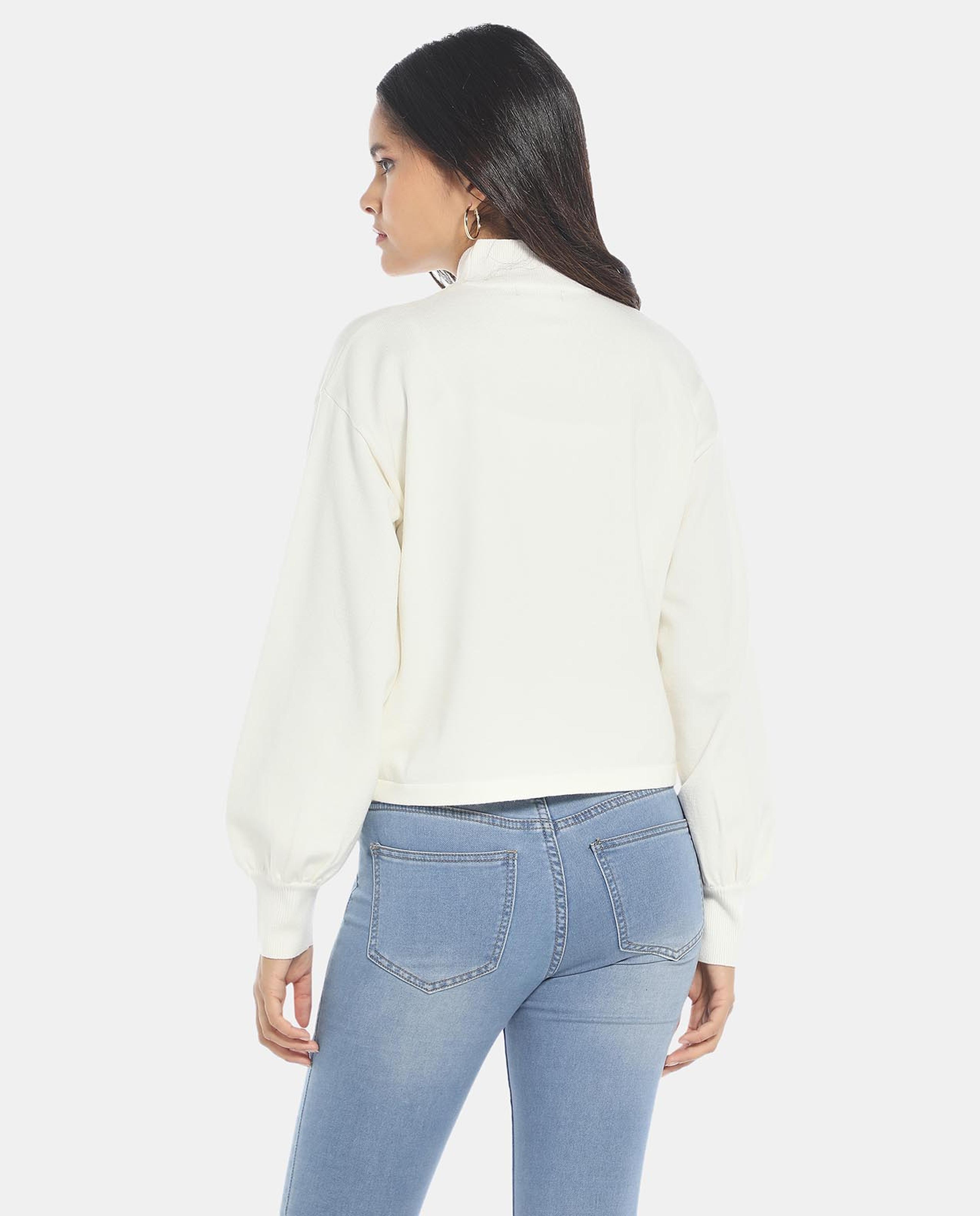 R&B White Bishop Sleeve Top Sweater