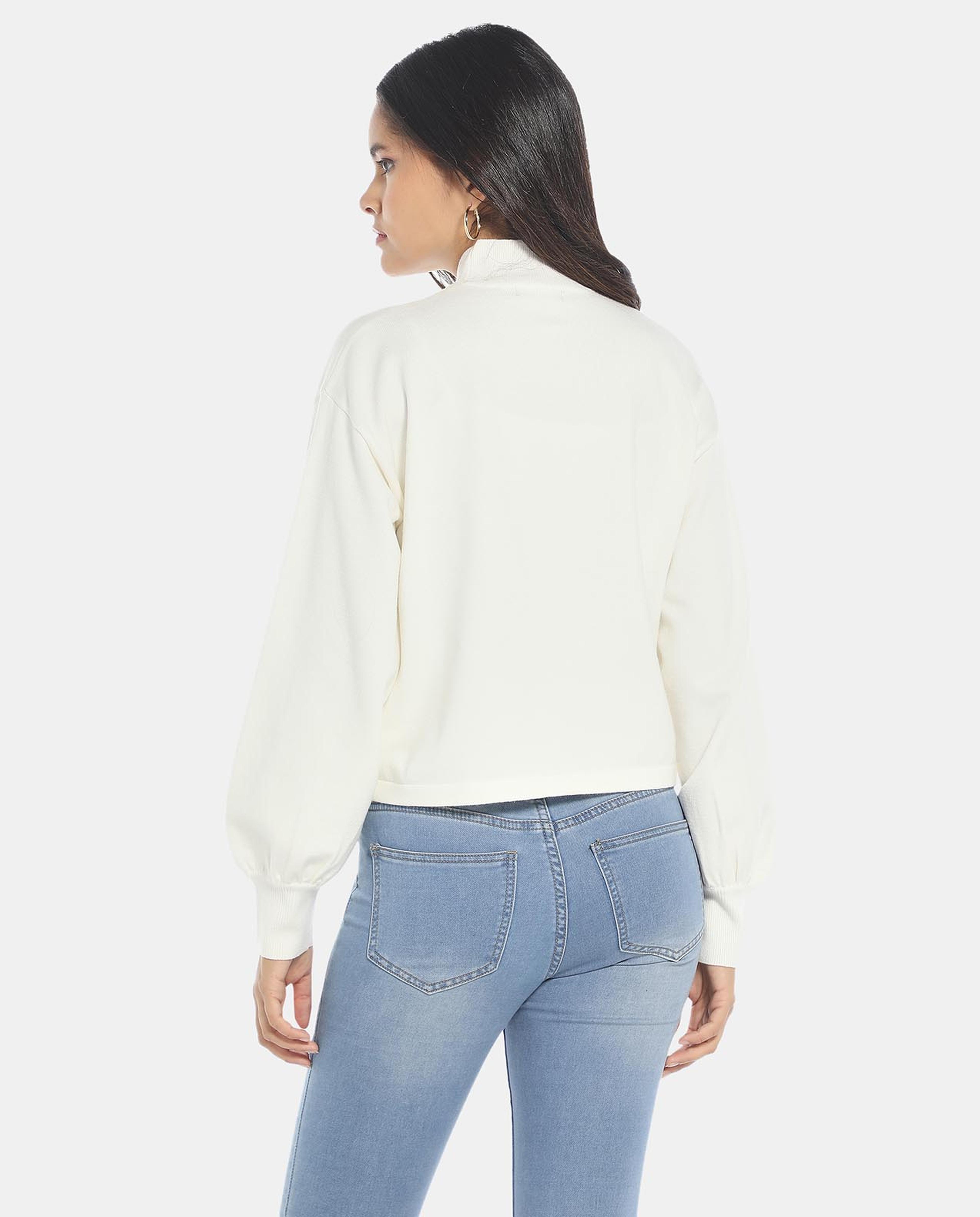 R&B White Bishop Sleeve Top Sweater