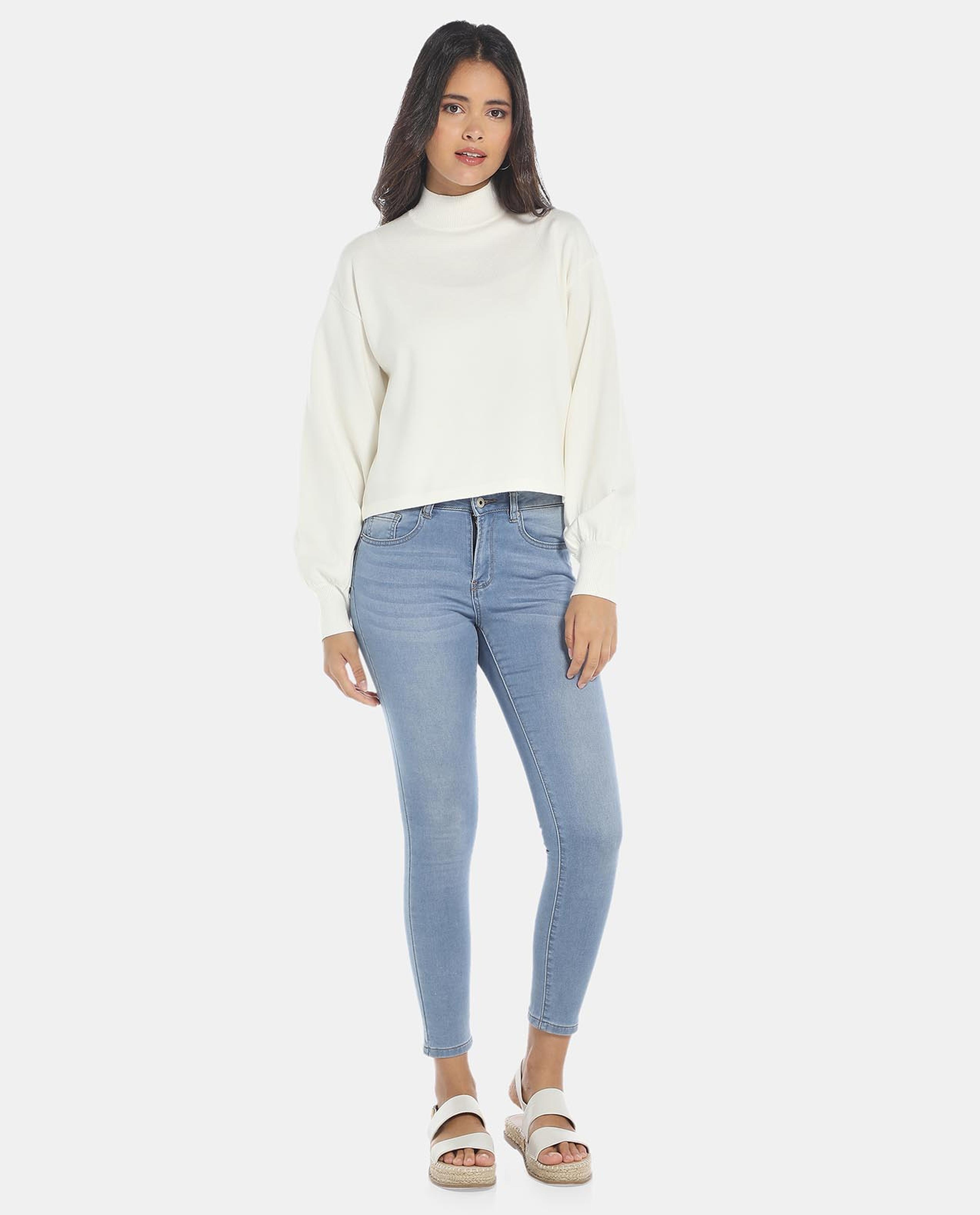 R&B White Bishop Sleeve Top Sweater