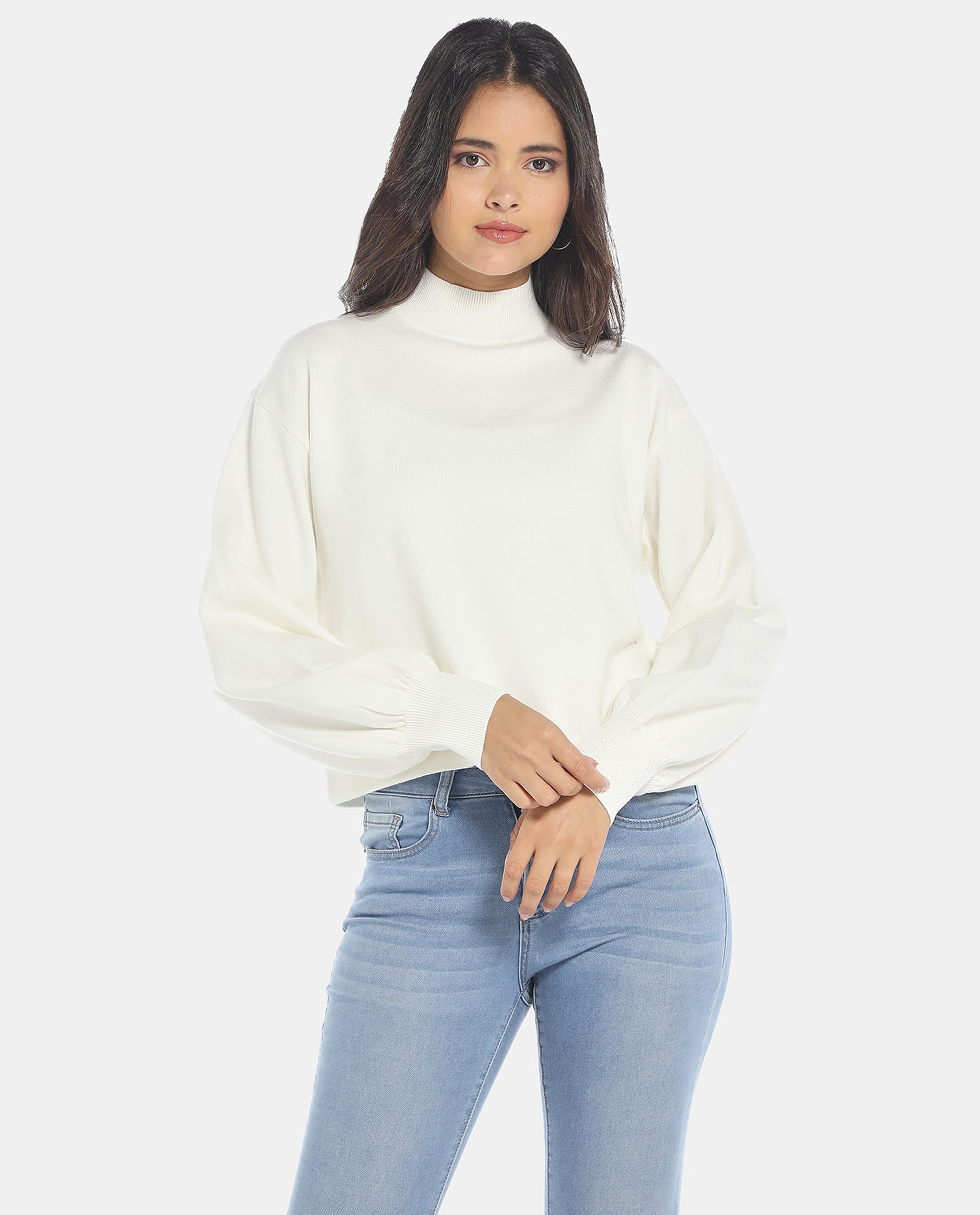 R&B White Bishop Sleeve Top Sweater