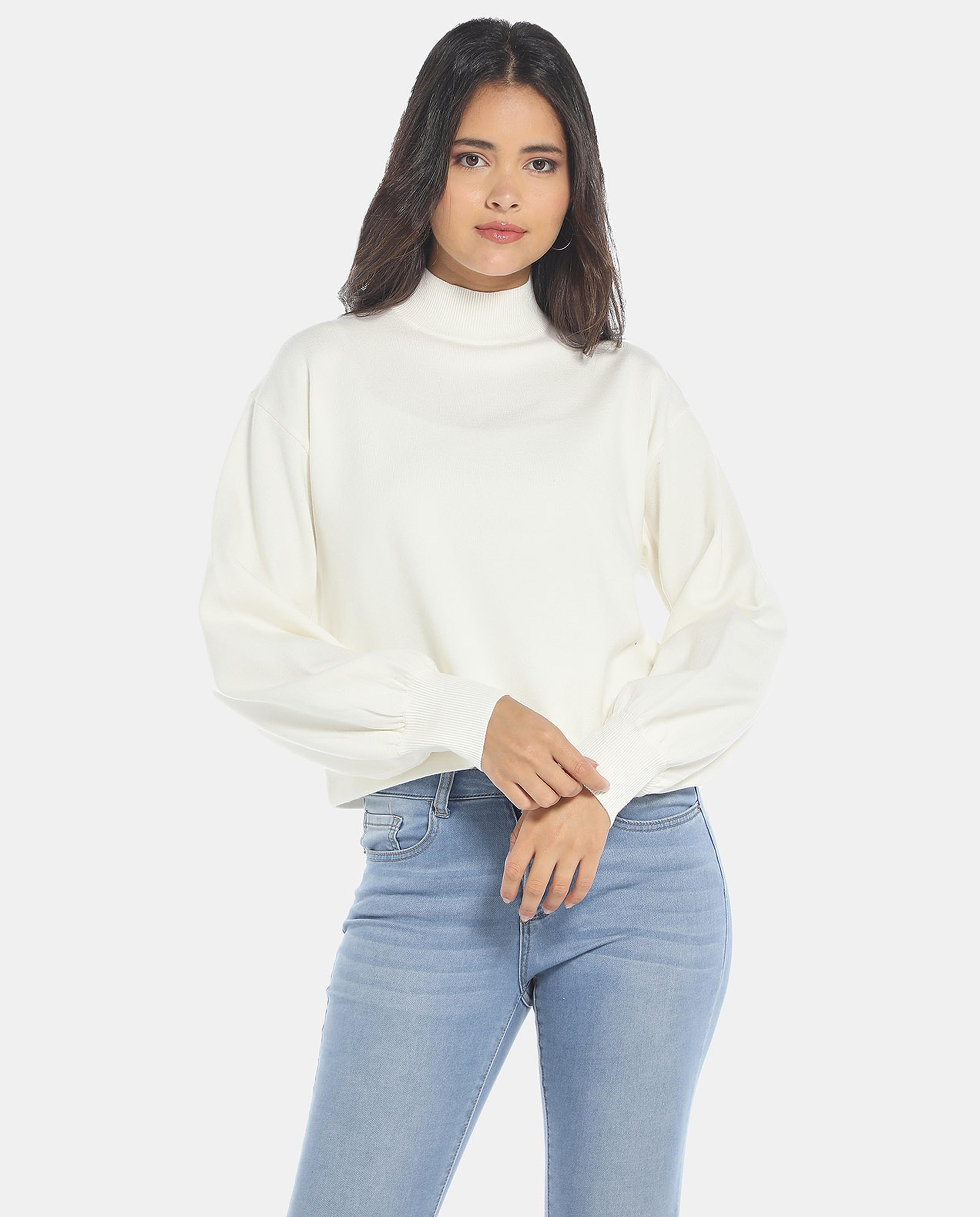 R&B White Bishop Sleeve Top Sweater