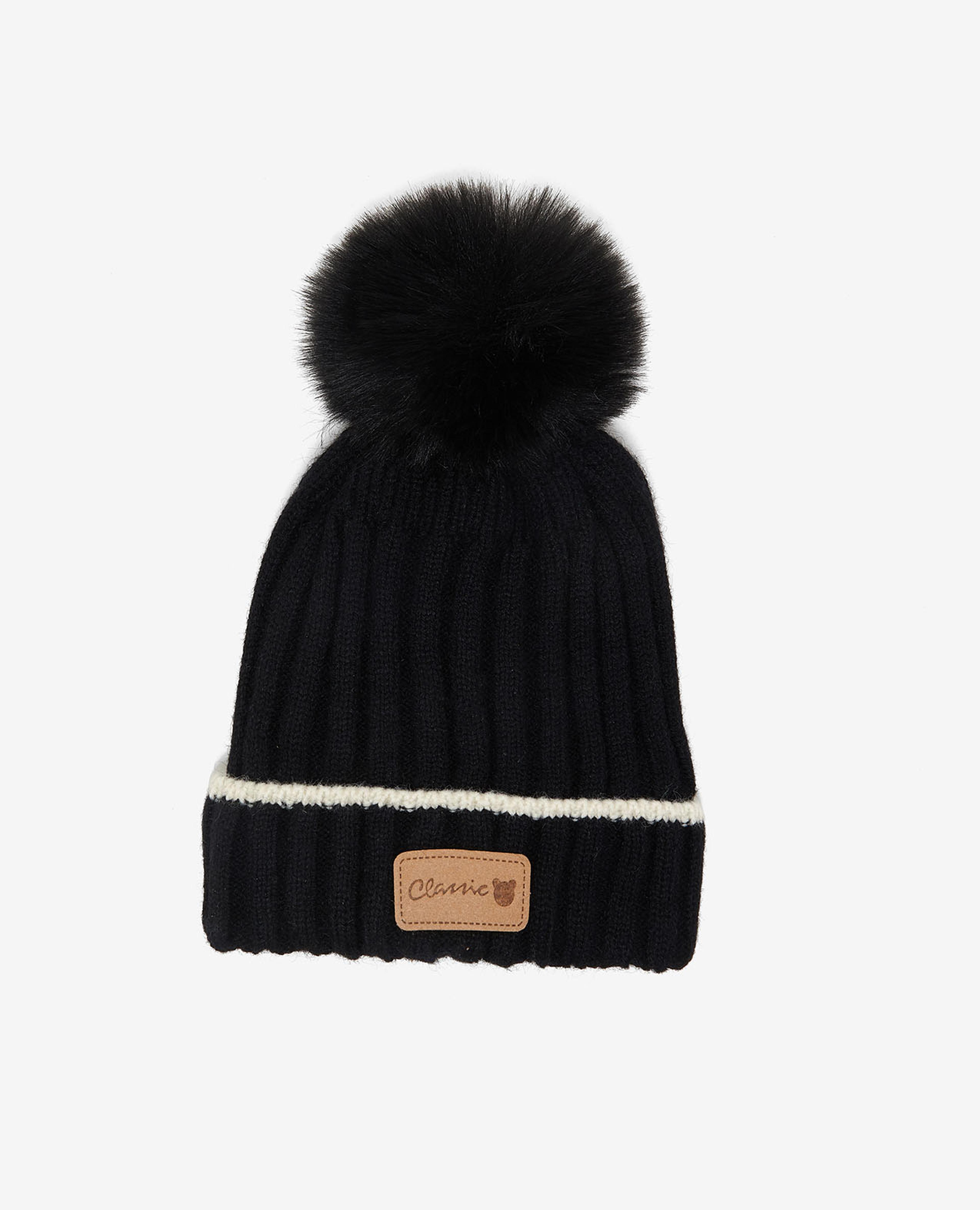 Contrast Detailed Knitted Pom-Pom Beanie Cap