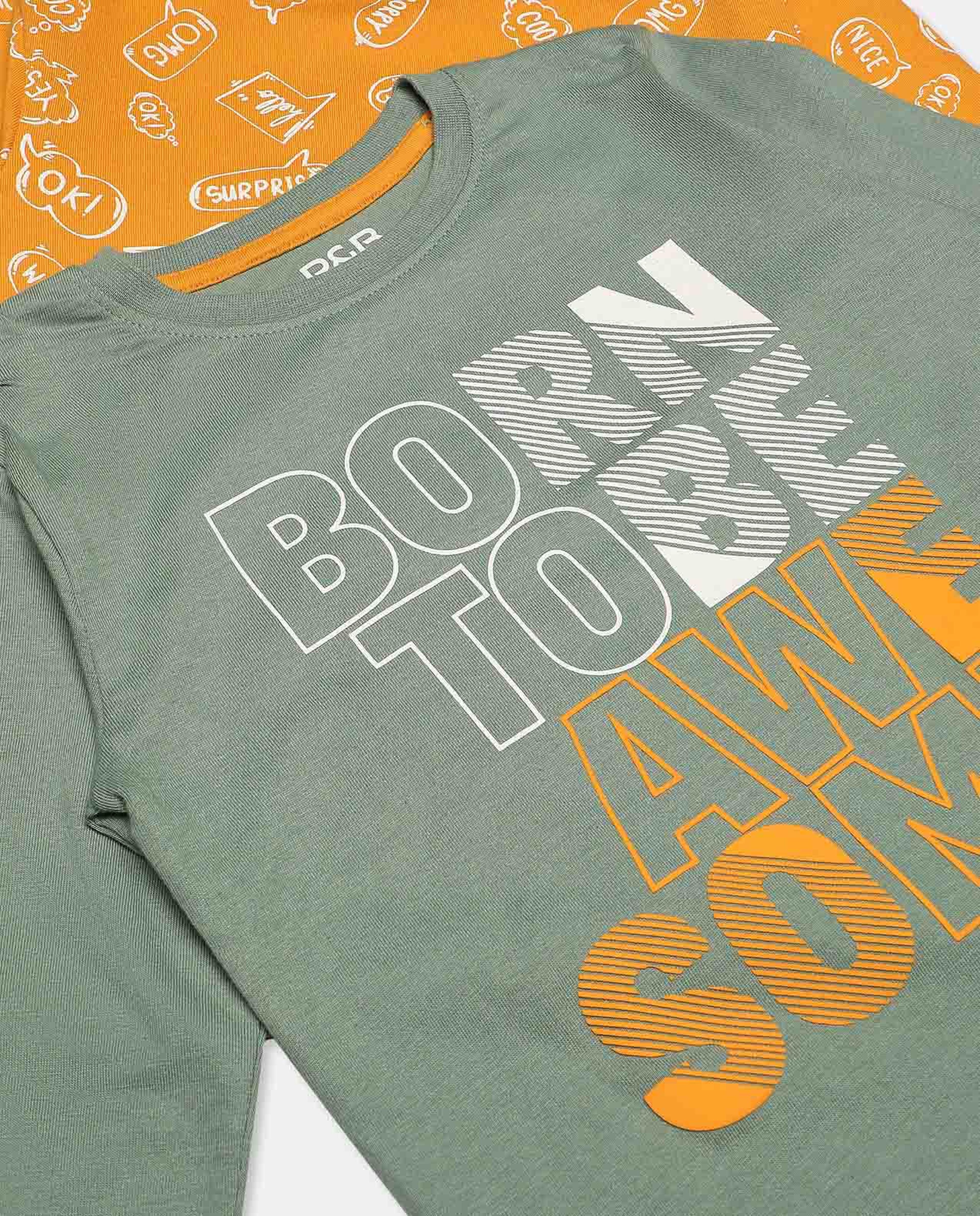 تيشيرت بياقة مستديرة وأكمام طويلة - من قطعتين