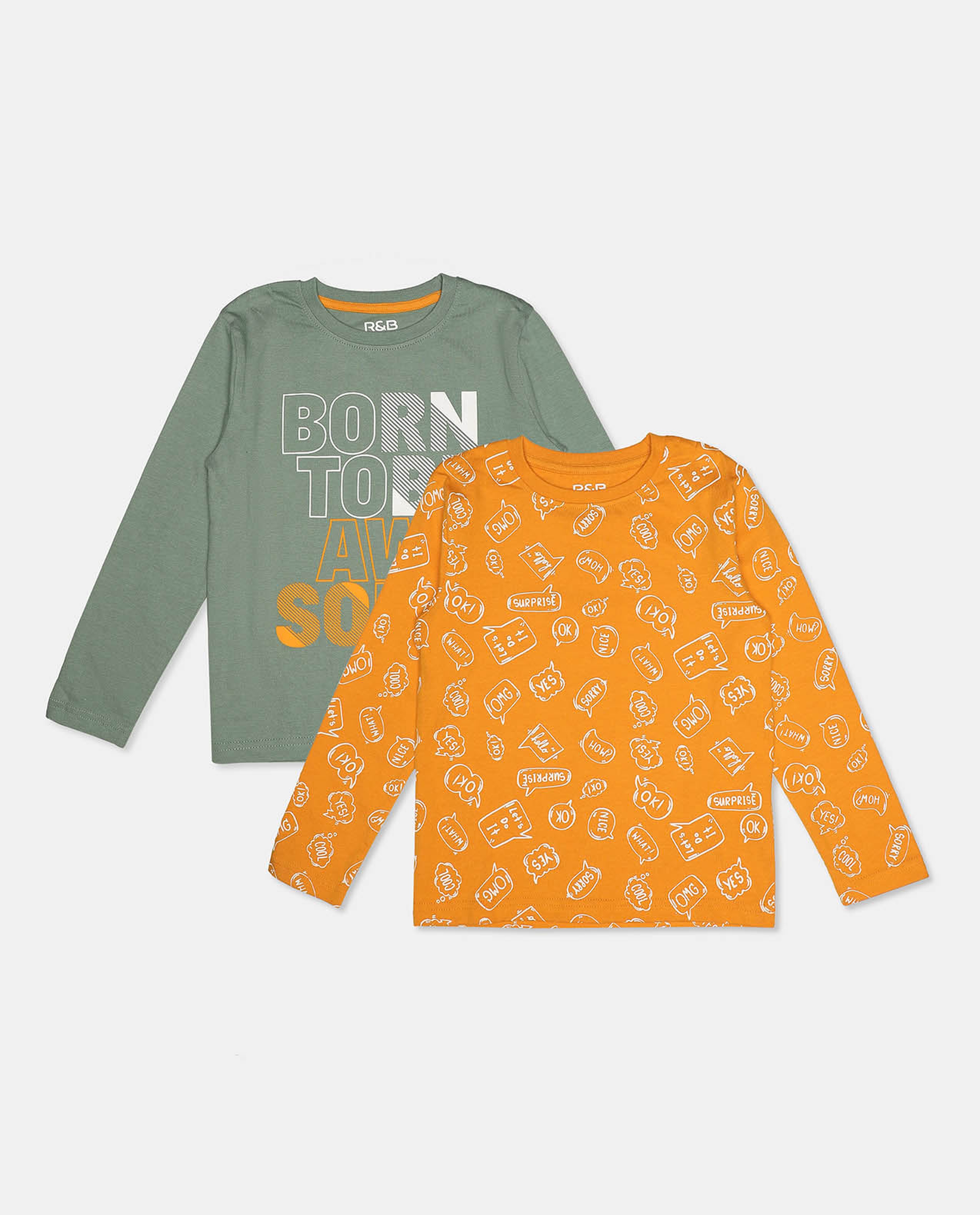 تيشيرت بياقة مستديرة وأكمام طويلة - من قطعتين