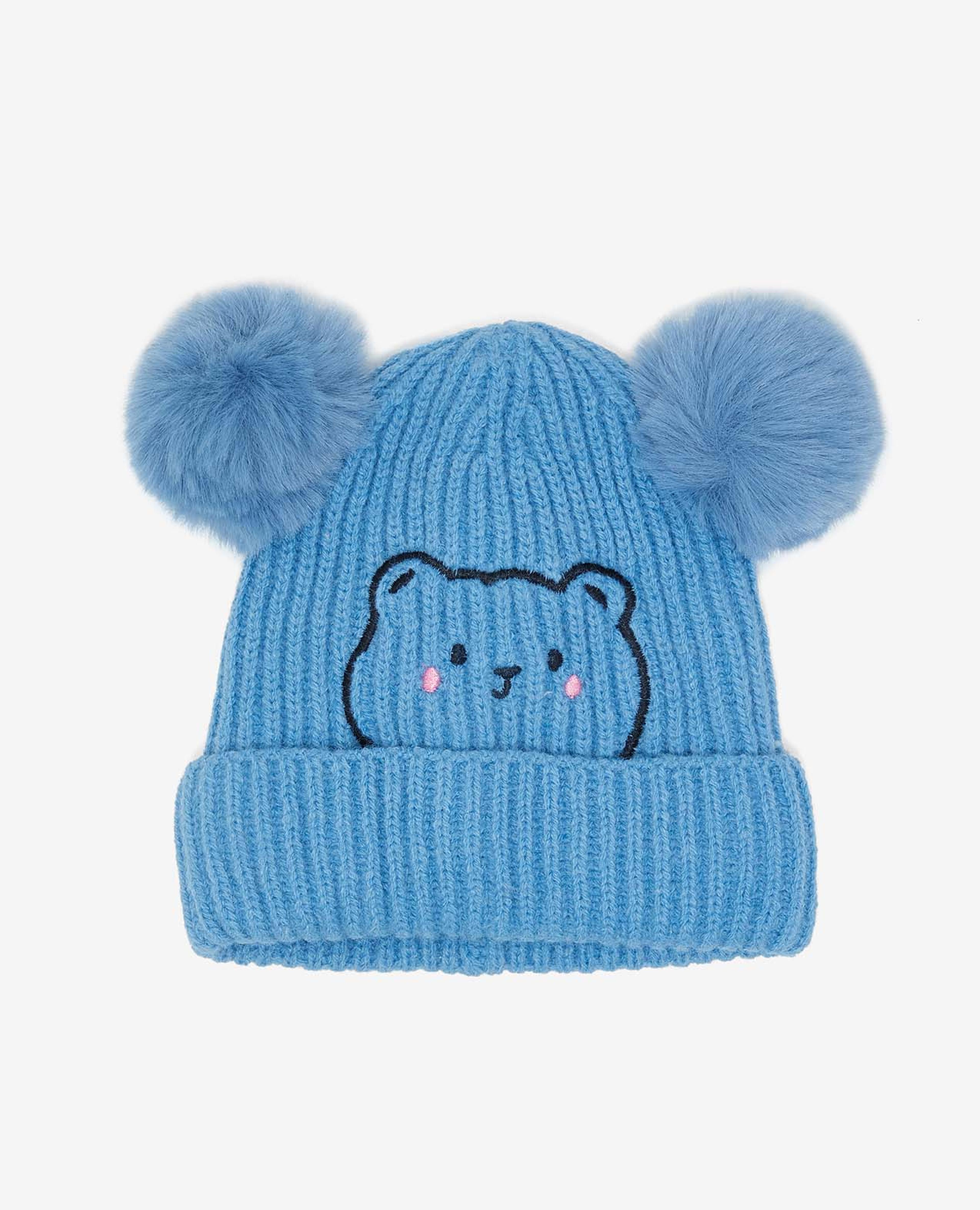 Embroidered Pom-Pom Beanie Cap