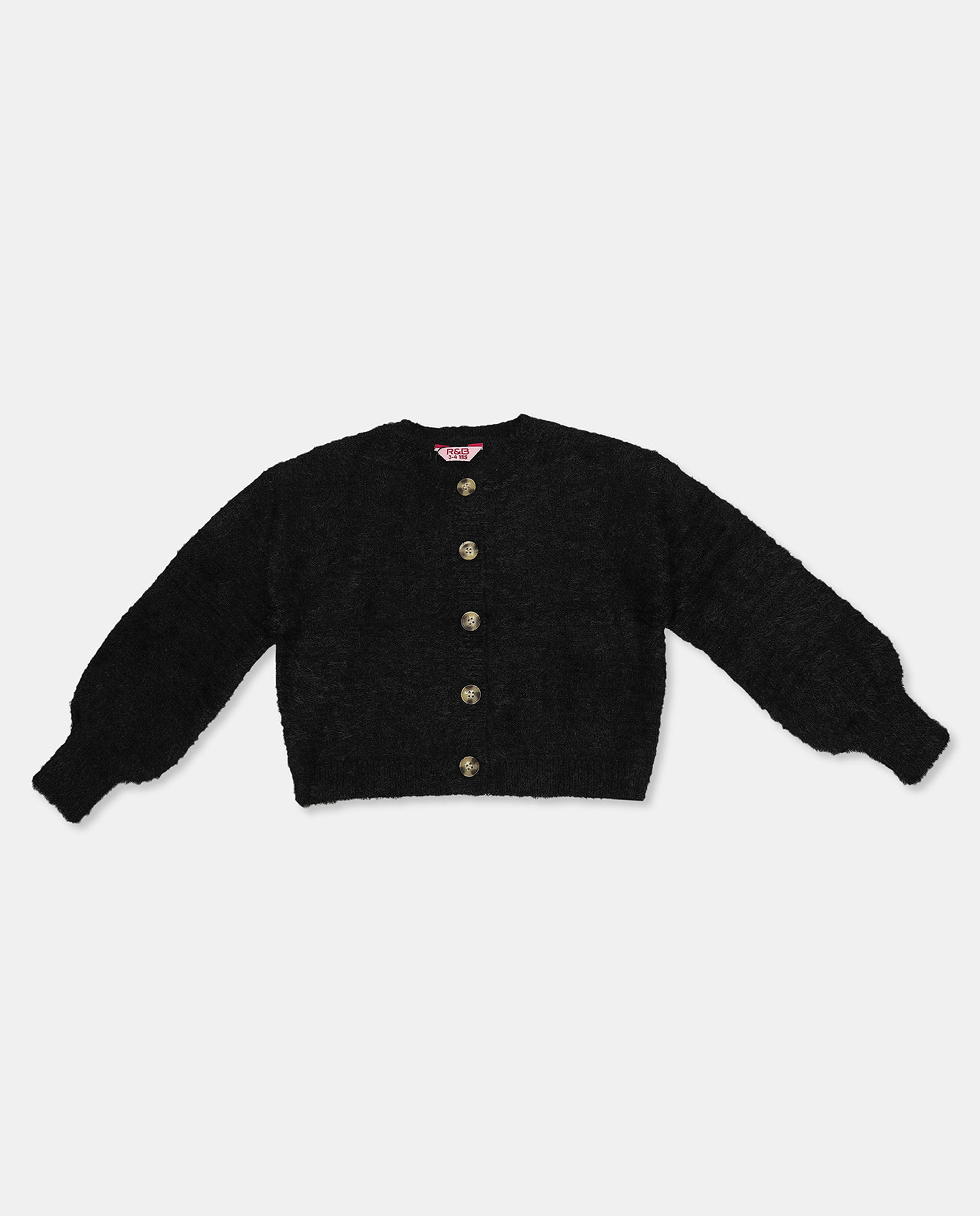 Solid Cardigan with Button Closure and Long Sleeves