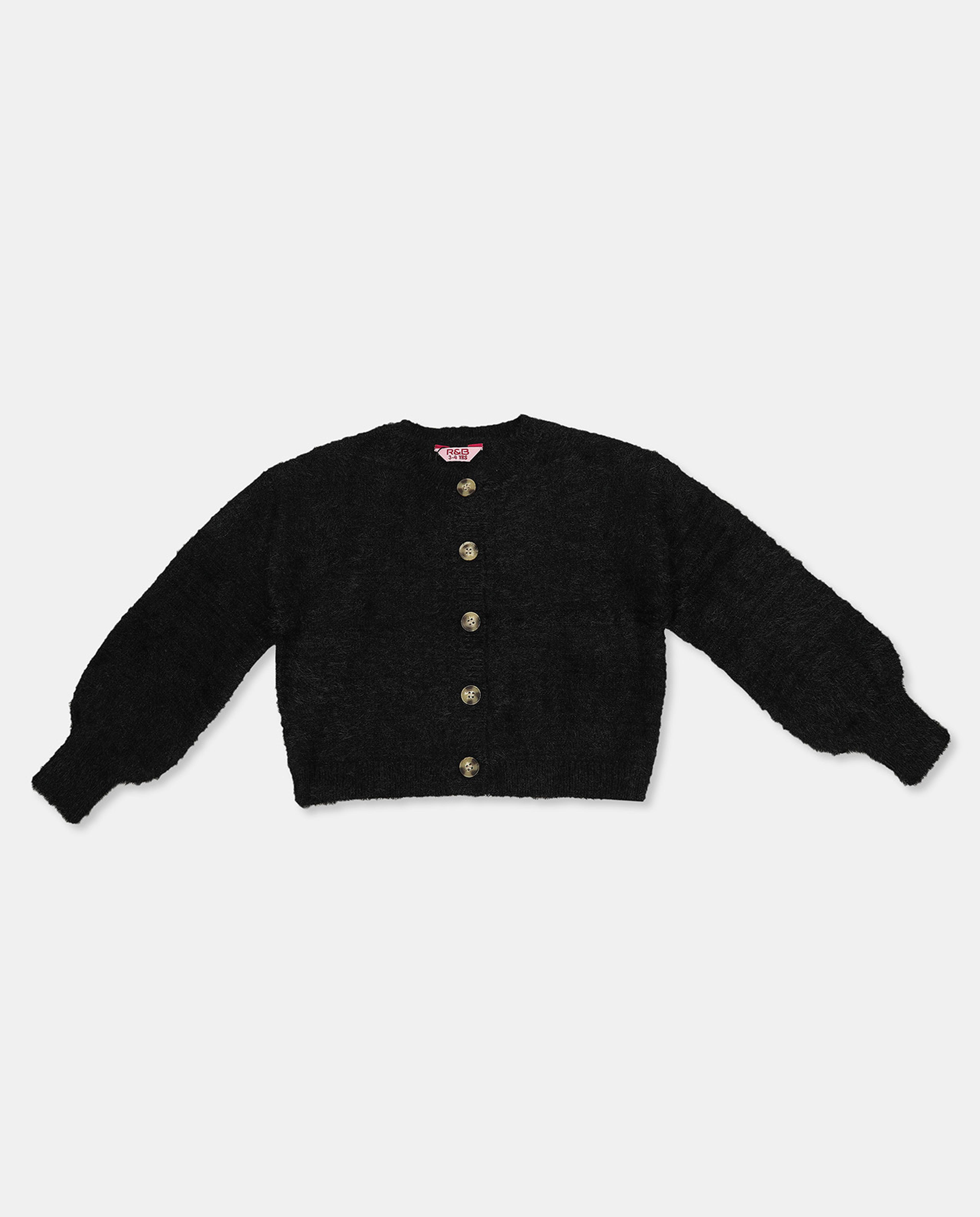 Solid Cardigan with Button Closure and Long Sleeves