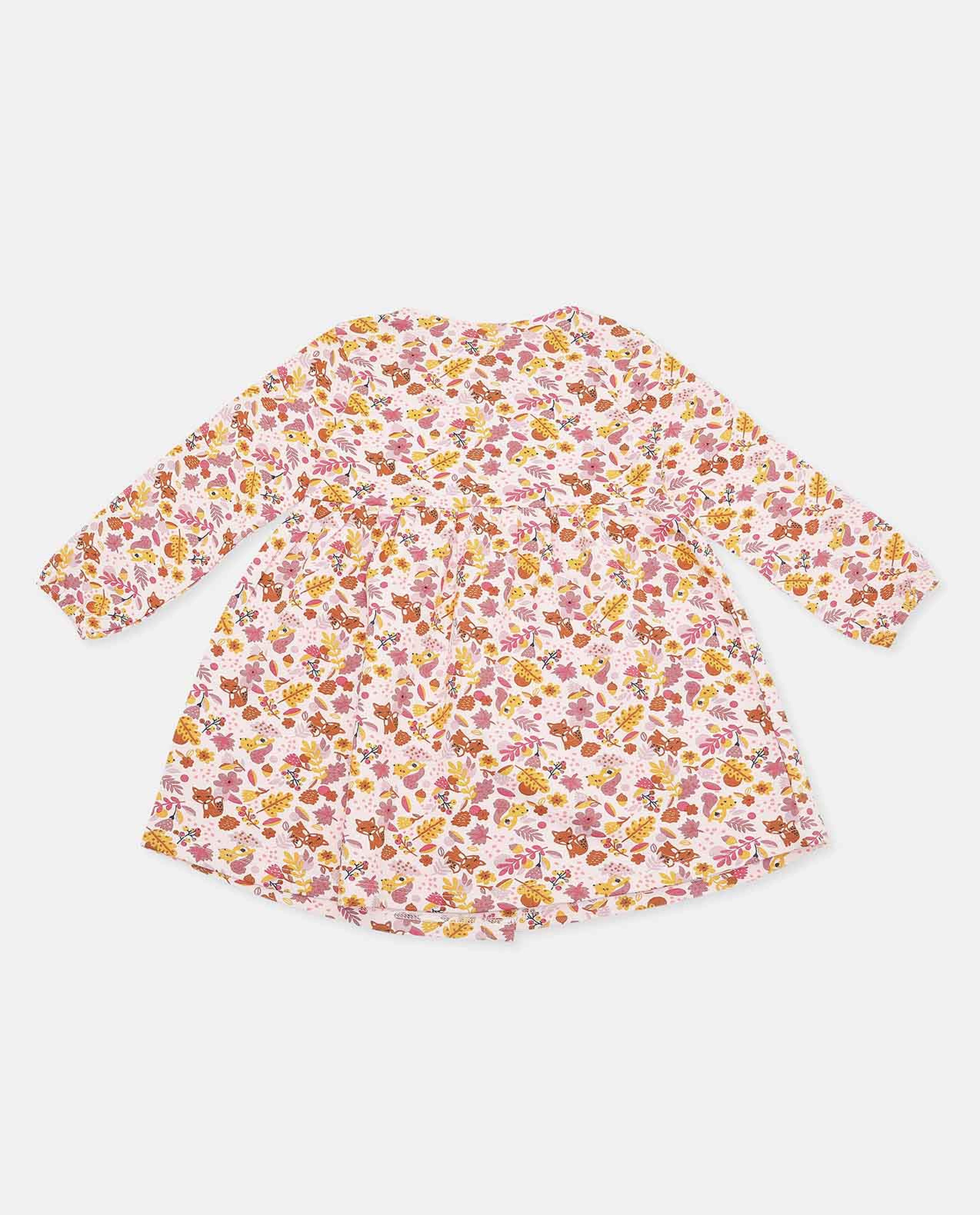 فستان فلير بياقة مستديرة وأكمام طويلة وبطبعة الزهور