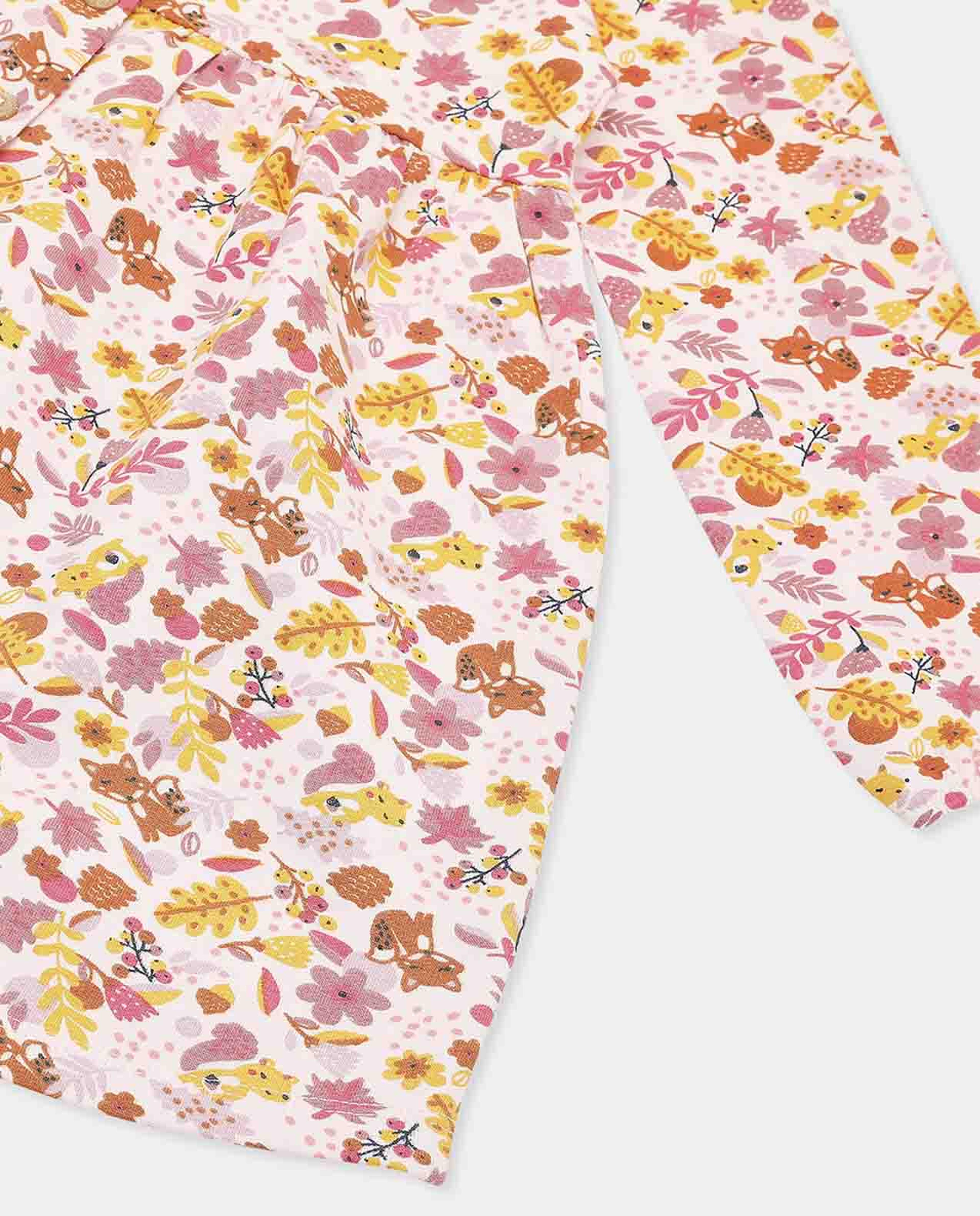 فستان فلير بياقة مستديرة وأكمام طويلة وبطبعة الزهور