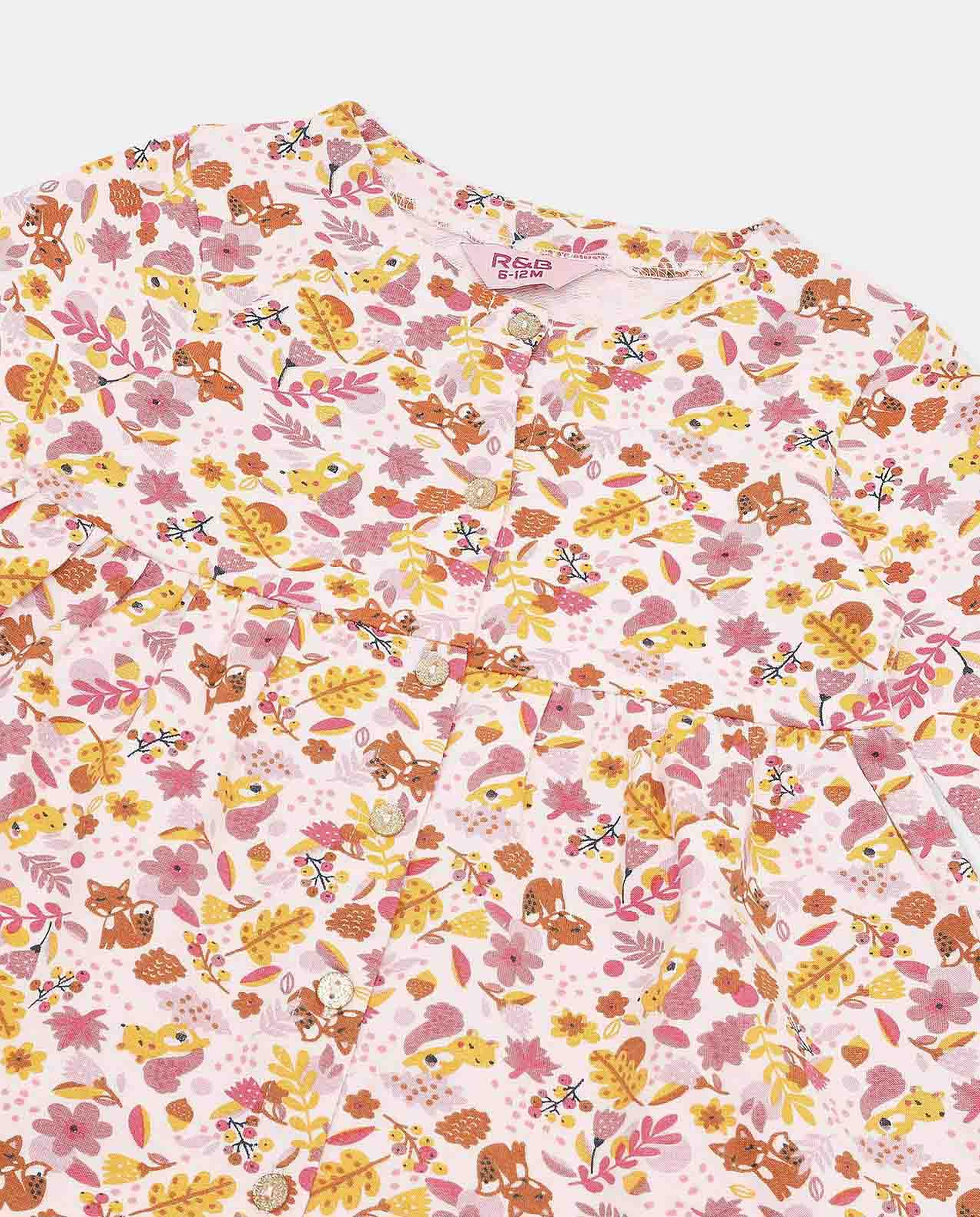 فستان فلير بياقة مستديرة وأكمام طويلة وبطبعة الزهور