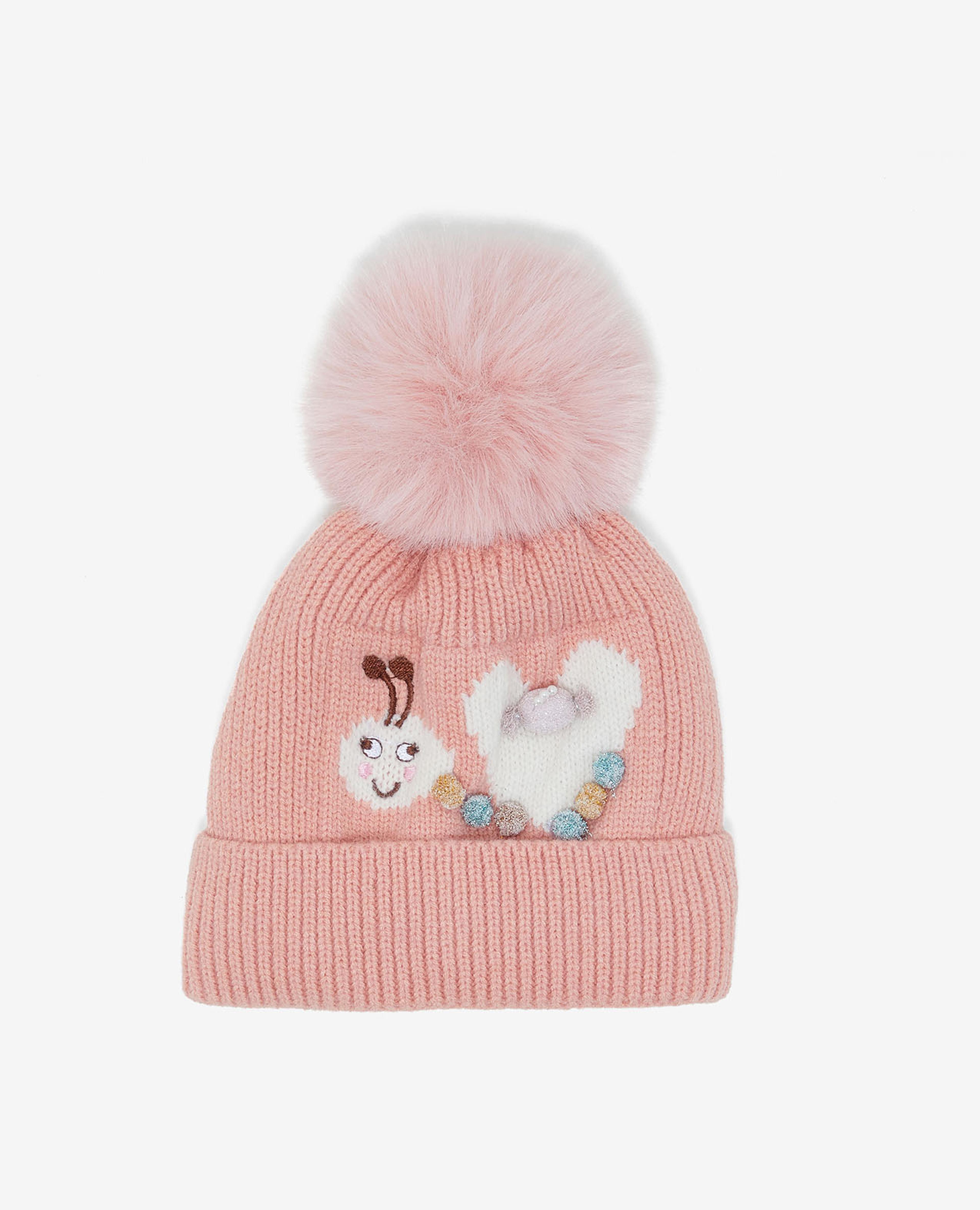 Embroidered Pom-Pom Beanie Cap