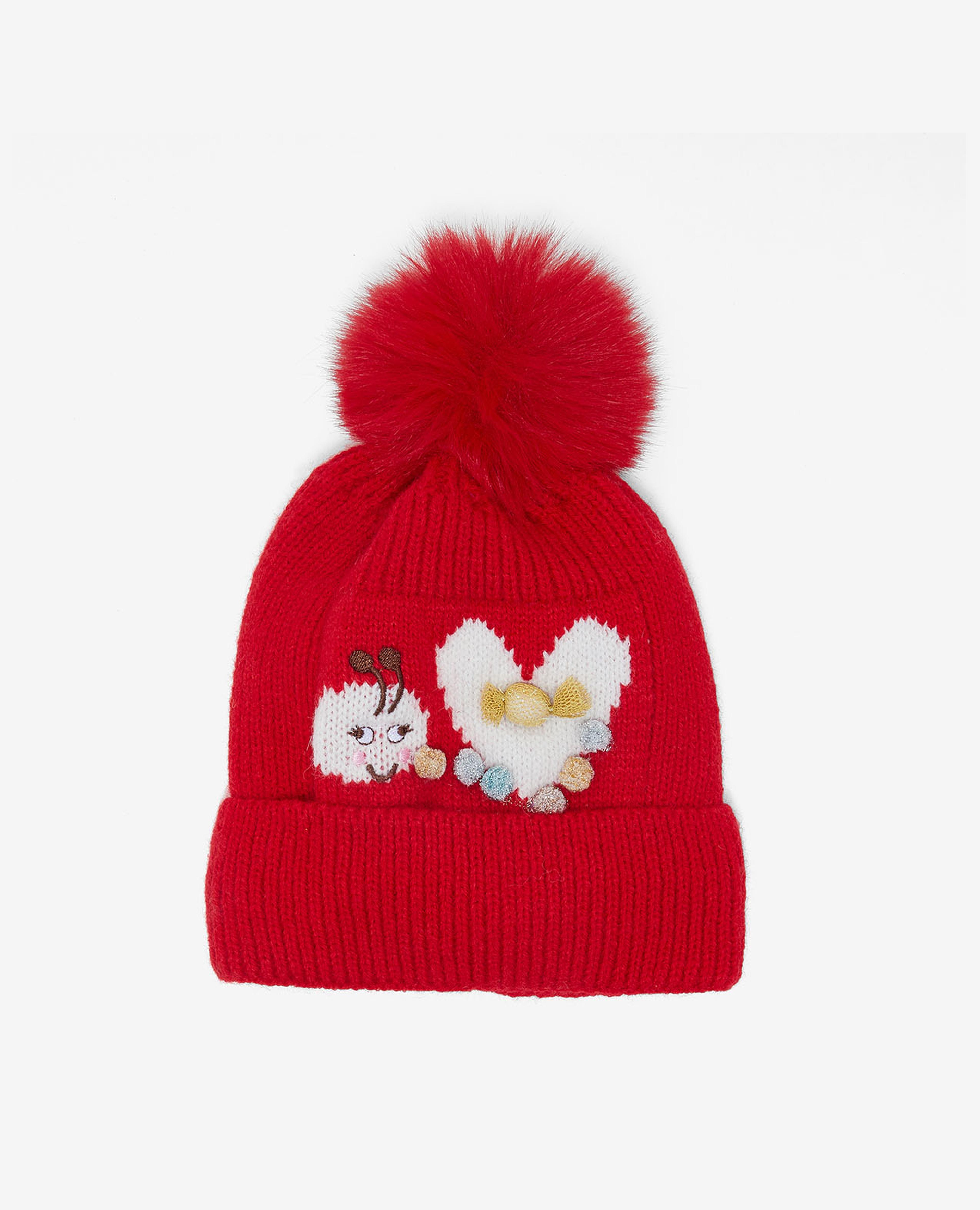 Embroidered Pom-Pom Beanie Cap