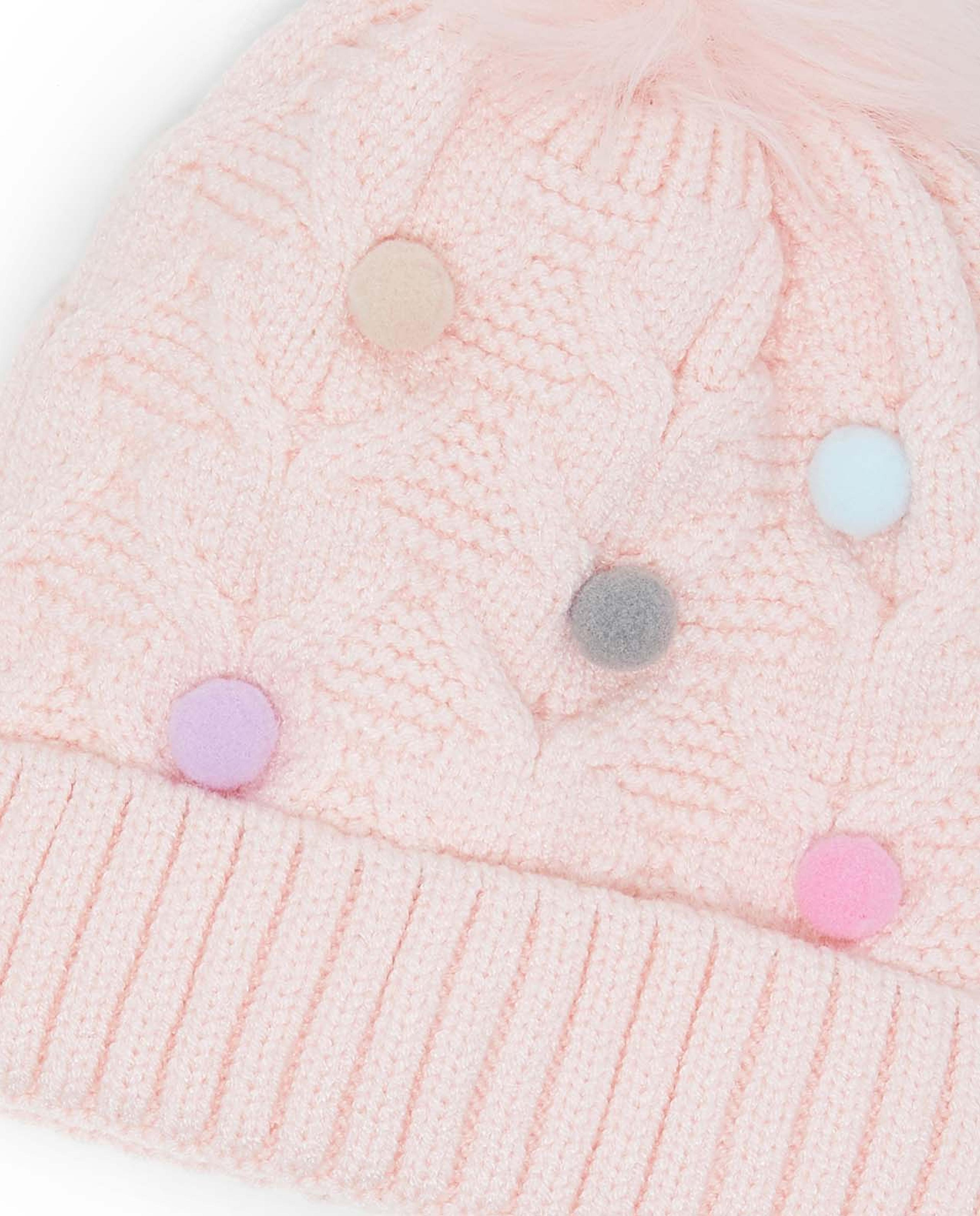 Embroidered Pom-Pom Beanie Cap