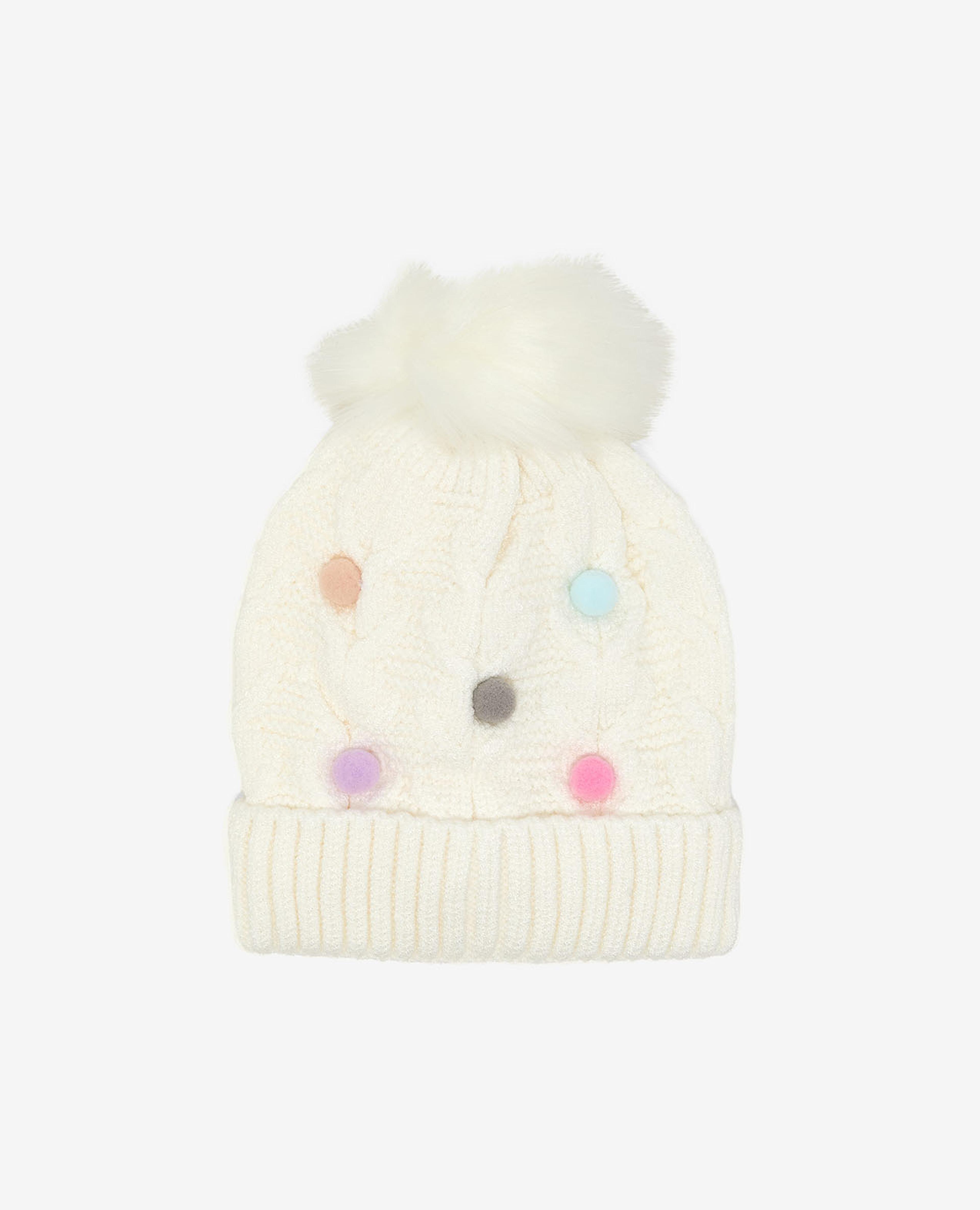 Button Detailed Knitted Pom-Pom Beanie Cap