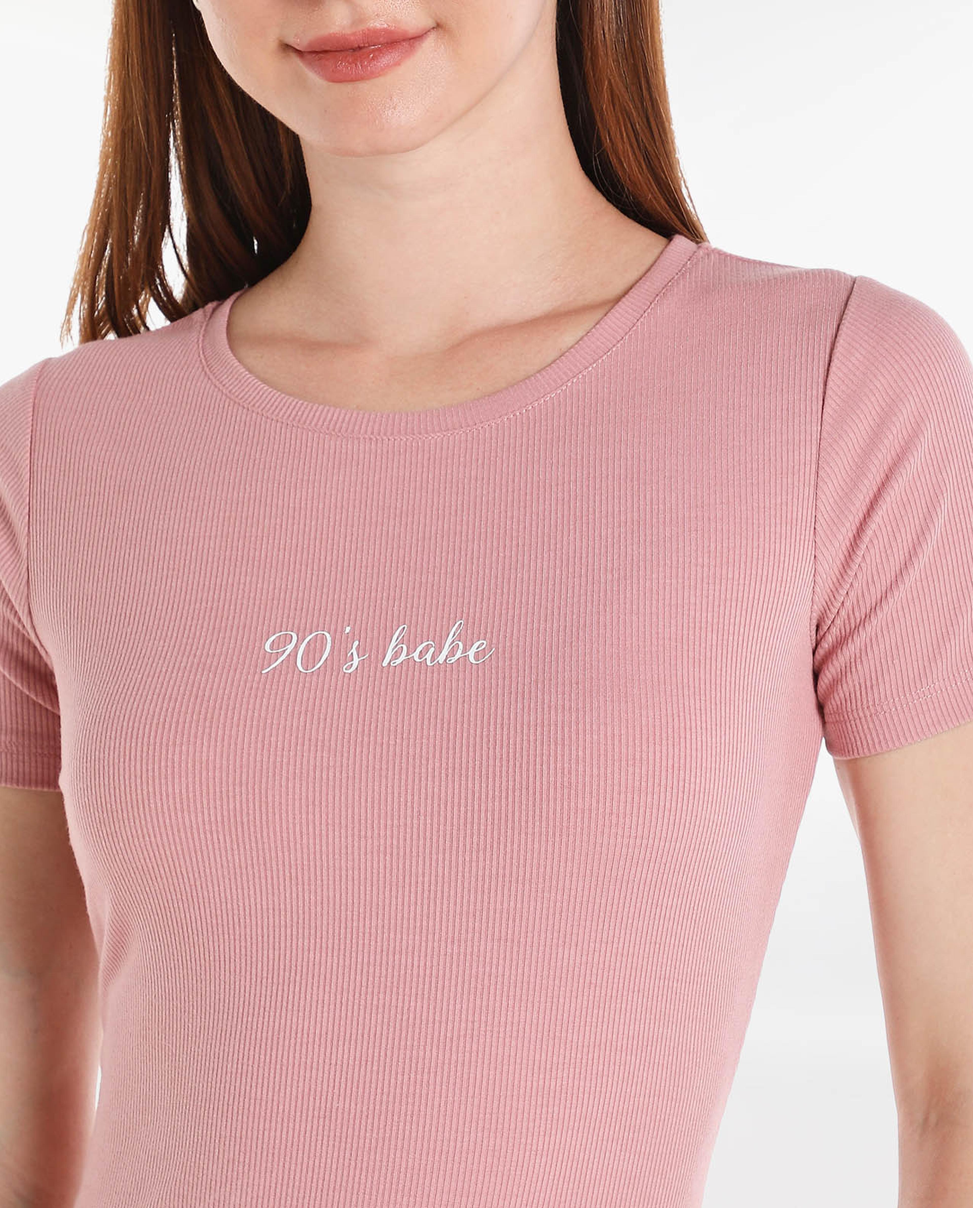 Printed Midi Dress with Round Neck and Short Sleeves