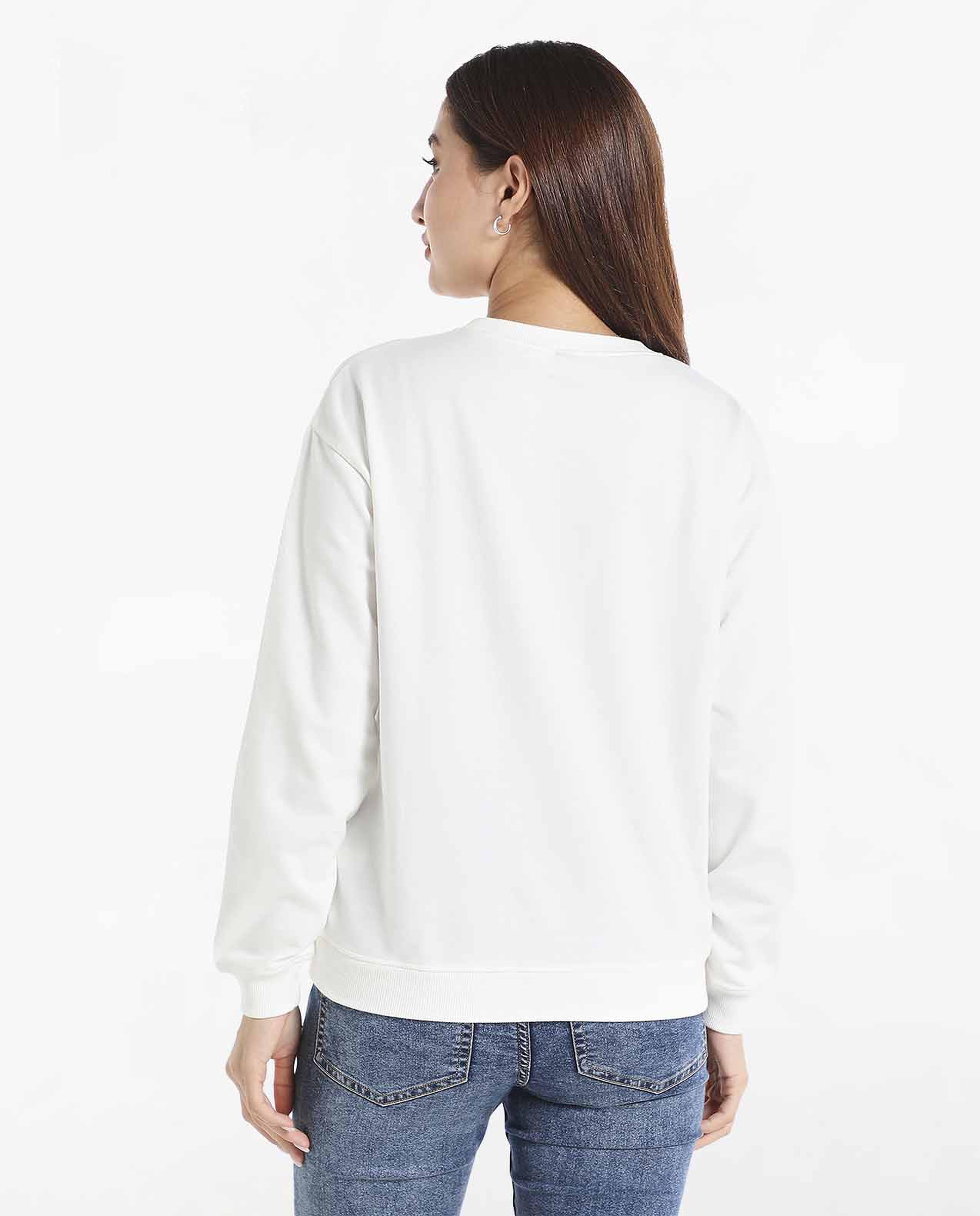 Typography Printed Sweatshirt with Round Neck and Long Sleeves