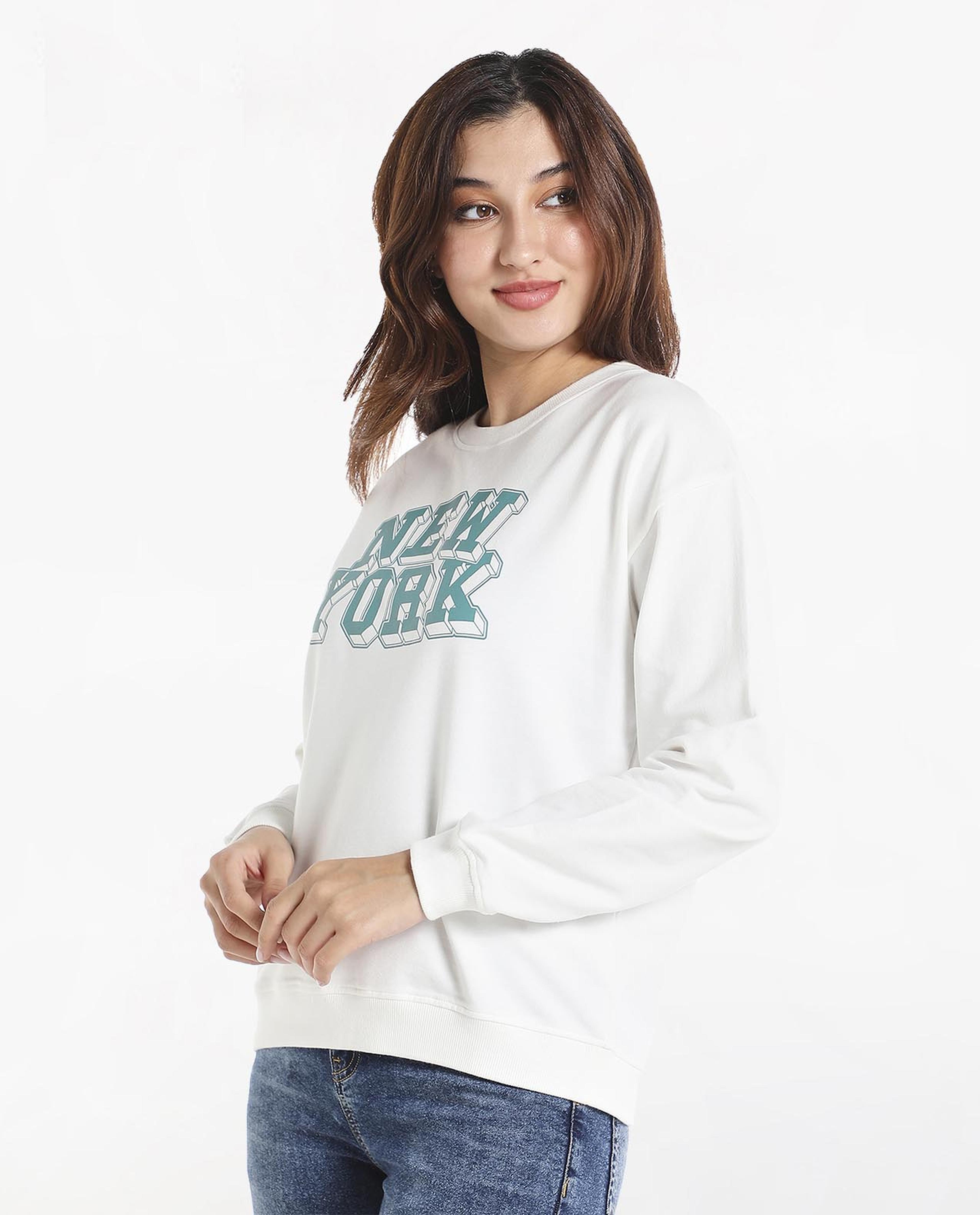 Typography Printed Sweatshirt with Round Neck and Long Sleeves