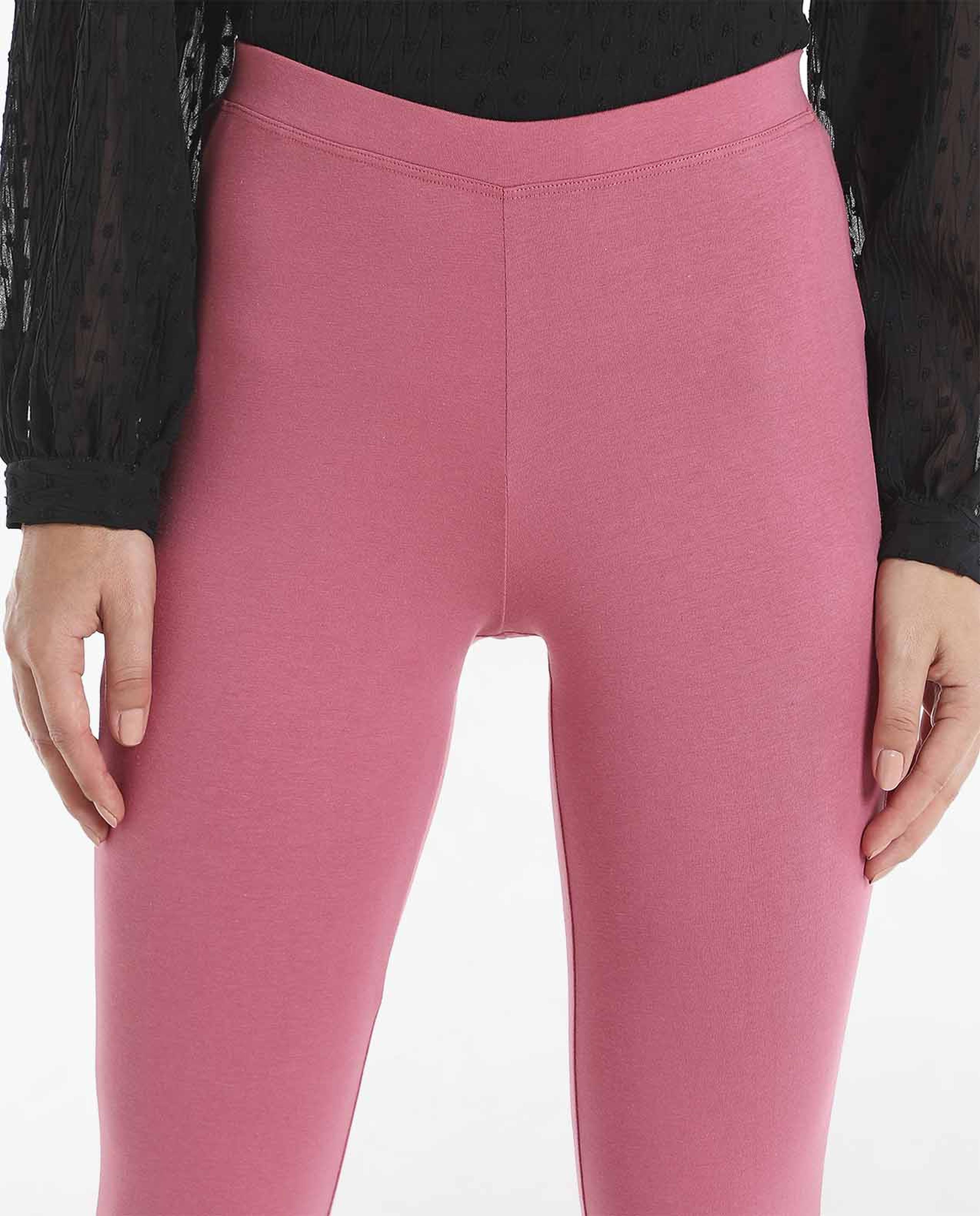 Solid High Rise Leggings with Slip-On Closure